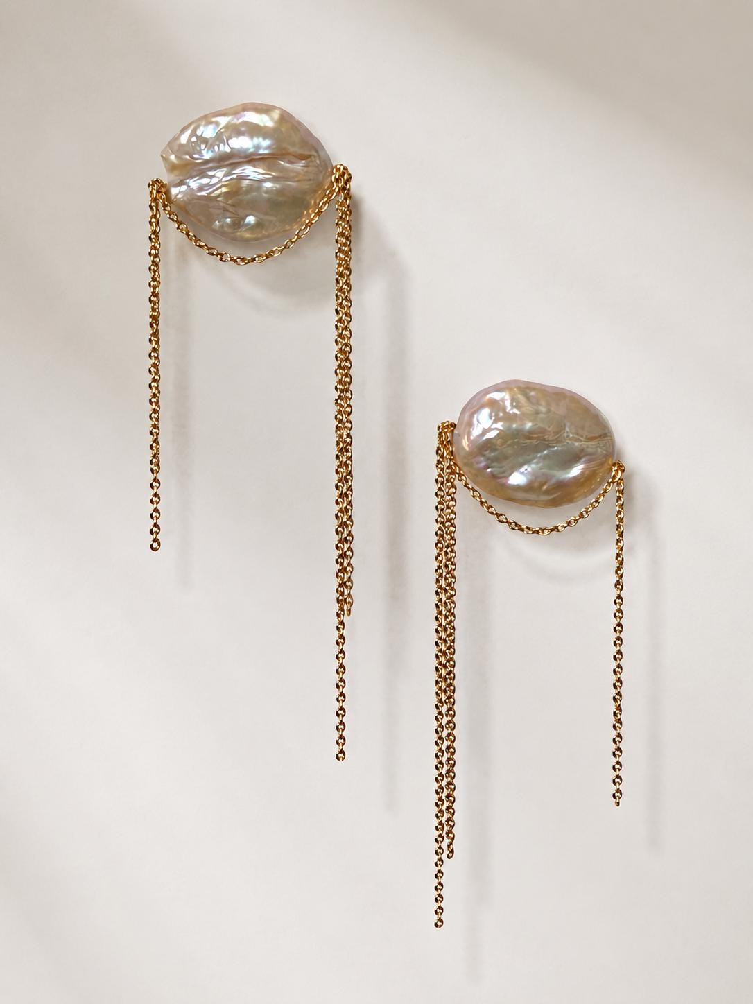 Handmade Freshwater Cascading Pearl Drop Earrings - Baroque Pearl Chain Jewelry for Brides, Bridesmaid Wedding Gifts, Statement Dangle Earrings