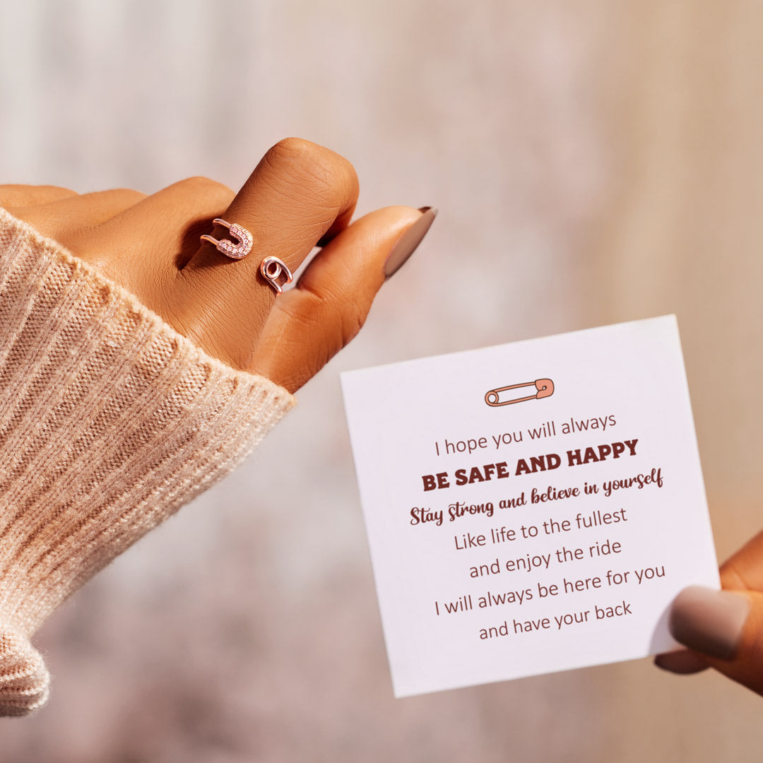 Be Safe And Happy Safety Pin Ring-belovejewel.com