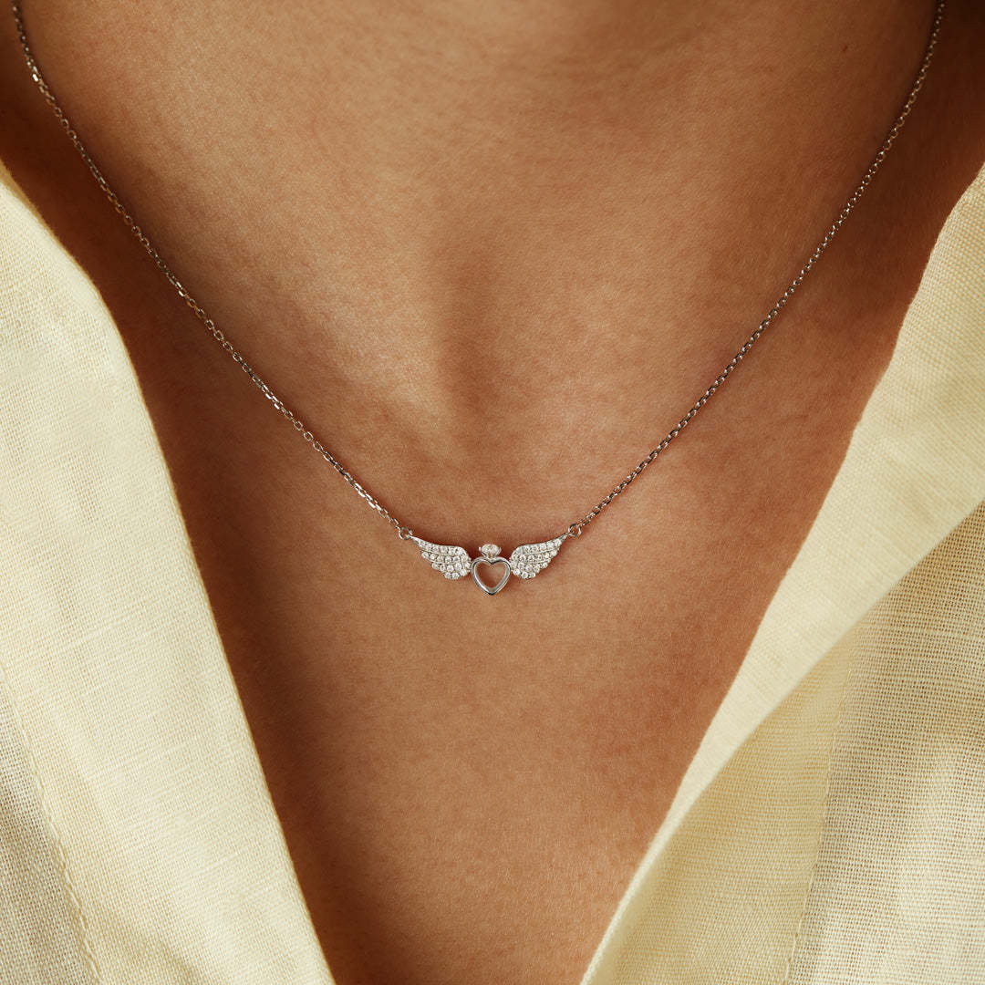 Spread Your Wings And Fly Heart And Angel Wings Necklace-belovejewel.com