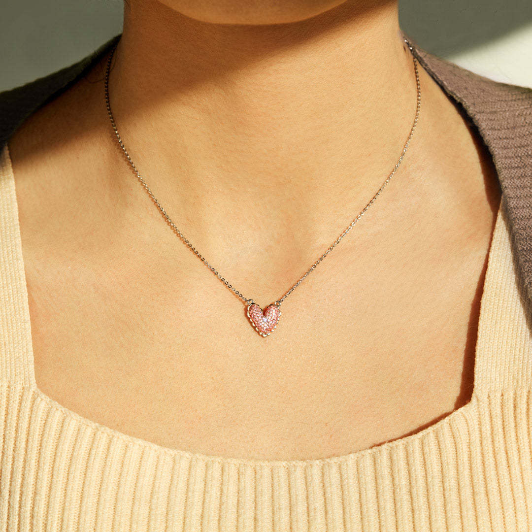 It Takes A Village Packed Pavé Heart Necklace-belovejewel.com