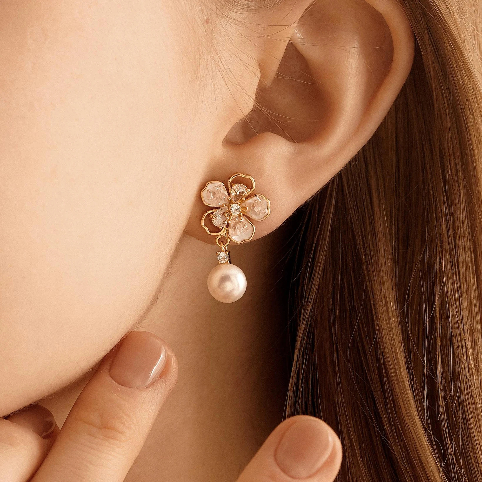 HANDMADE FLOWER FRESHWATER PEARL DROP EARRINGS – DAINTY BRIDAL & GIFT EARRINGS