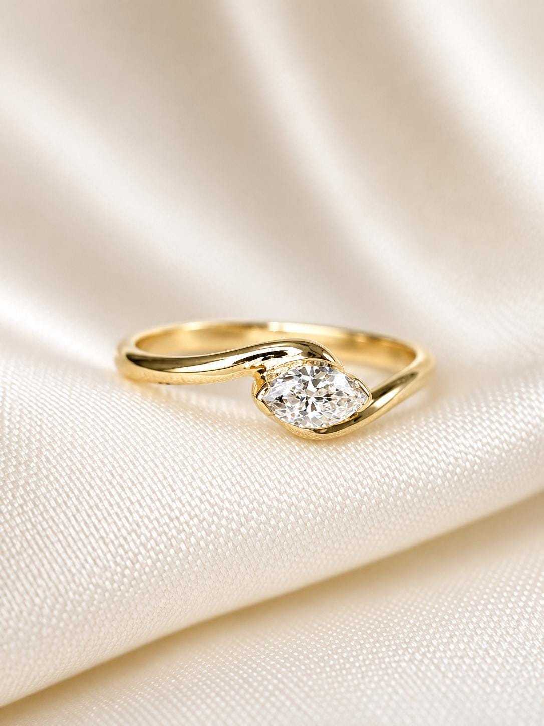Dainty Marquise CZ Ring, Minimalist Simulated Diamond Band, Everyday Stackable Ring, Bridal Jewelry, AAA Grade Cubic Zirconia Ring