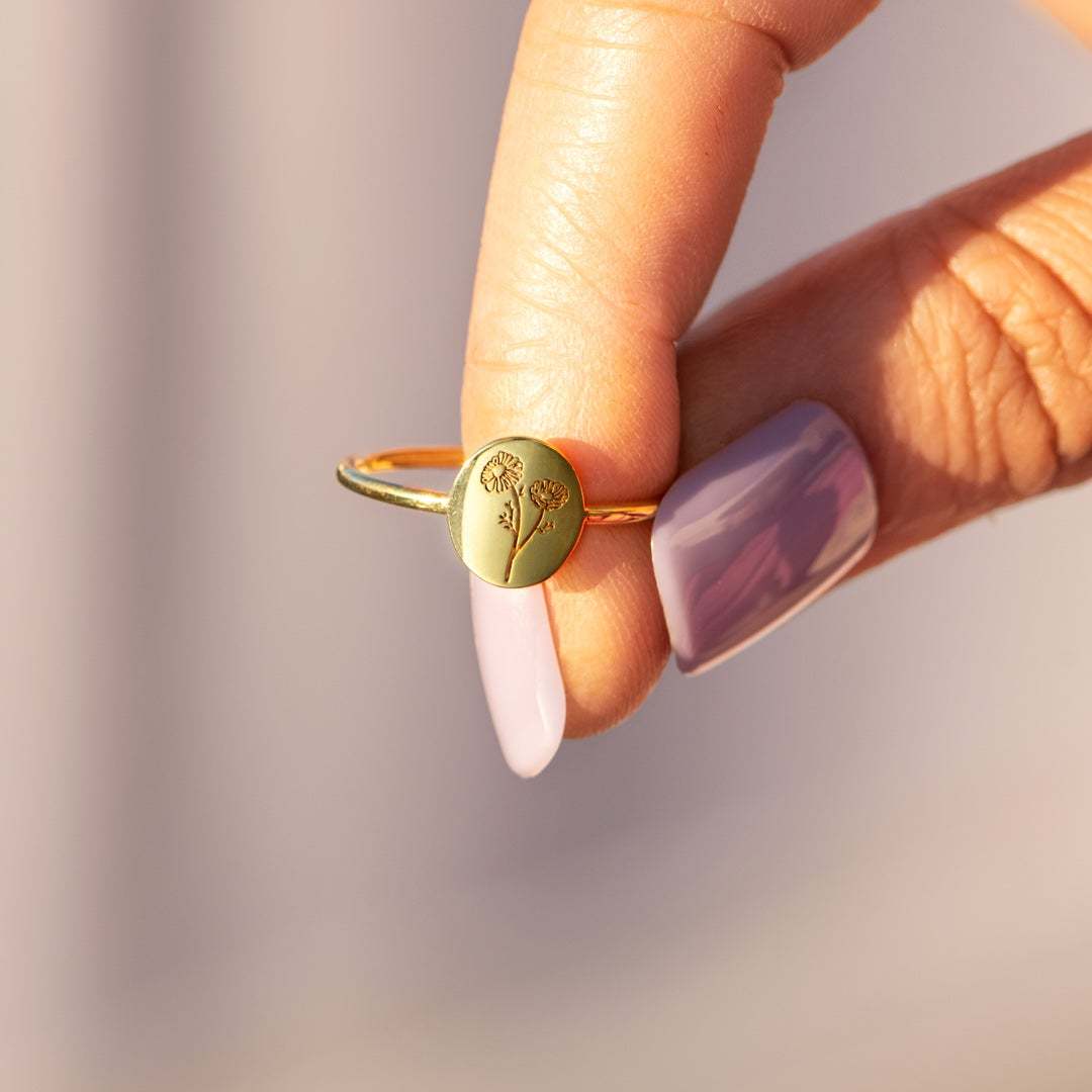 Mother & Daughter Engraved Flower Ring-belovejewel.com