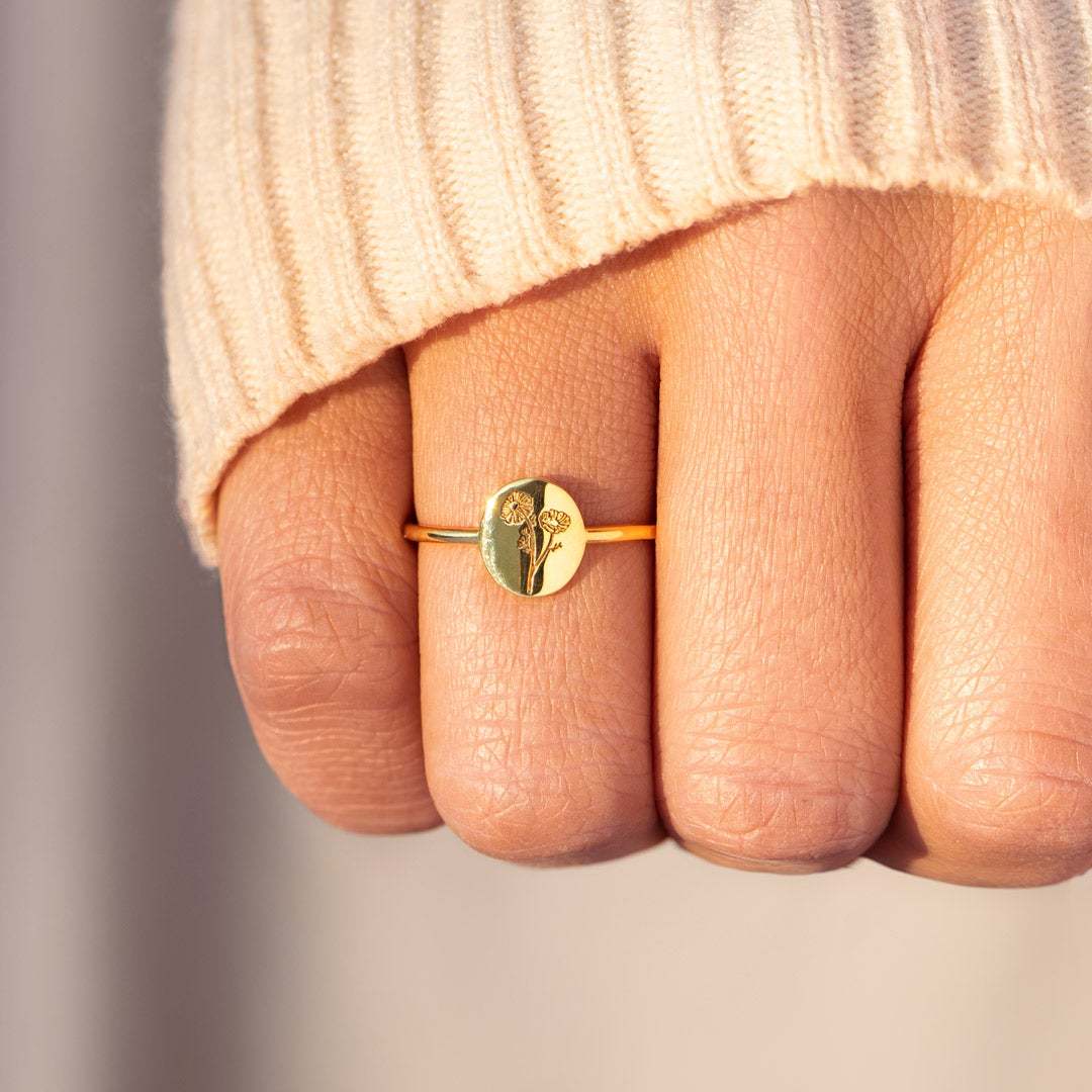 Mother & Daughter Engraved Flower Ring-belovejewel.com