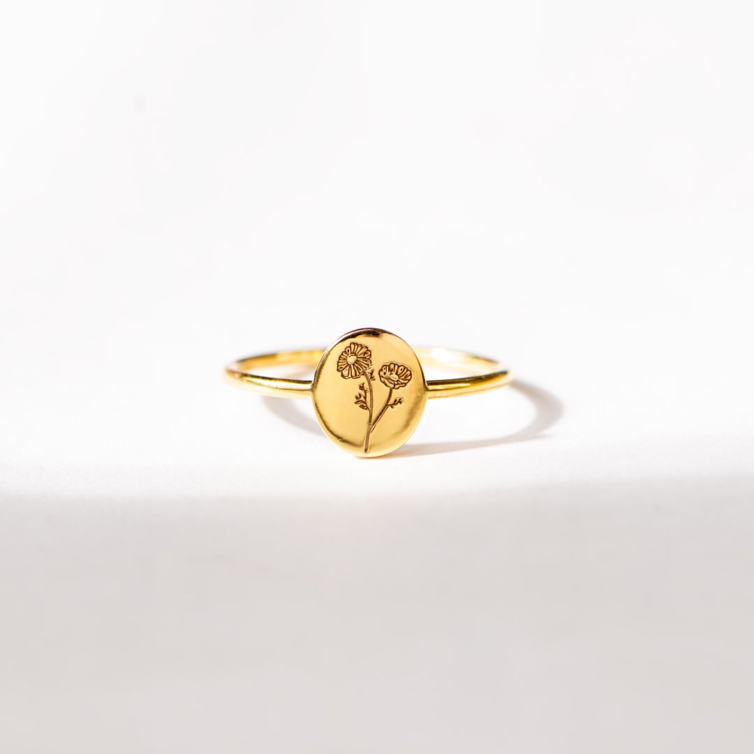 Mother & Daughter Engraved Flower Ring-belovejewel.com