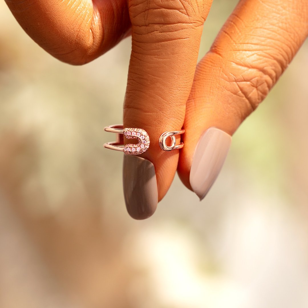 Be Safe And Happy Safety Pin Ring-belovejewel.com
