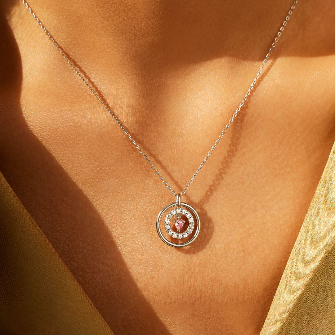 Mother Daughter Encircled Heart Necklace-belovejewel.com