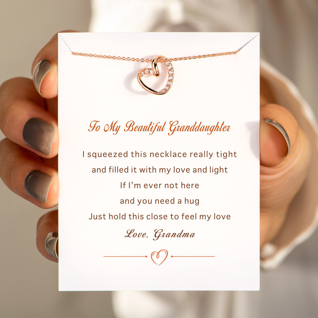 My Beautiful Granddaughter Twist Pave Heart Necklace-belovejewel.com