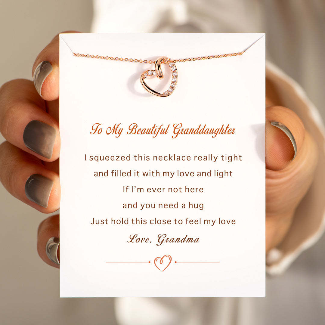 My Beautiful Granddaughter Twist Pave Heart Necklace-belovejewel.com