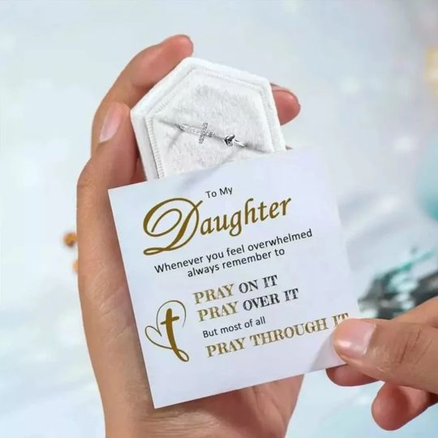 To My Daughter Pray Through It Heart And Cross Ring-belovejewel.com