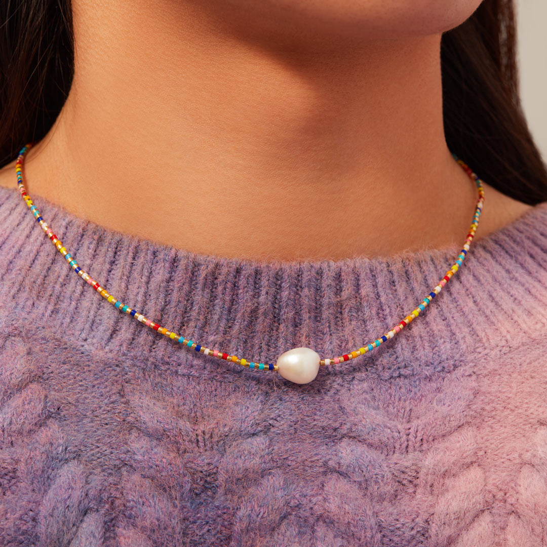 Rainbow Pearl Necklace-belovejewel.com