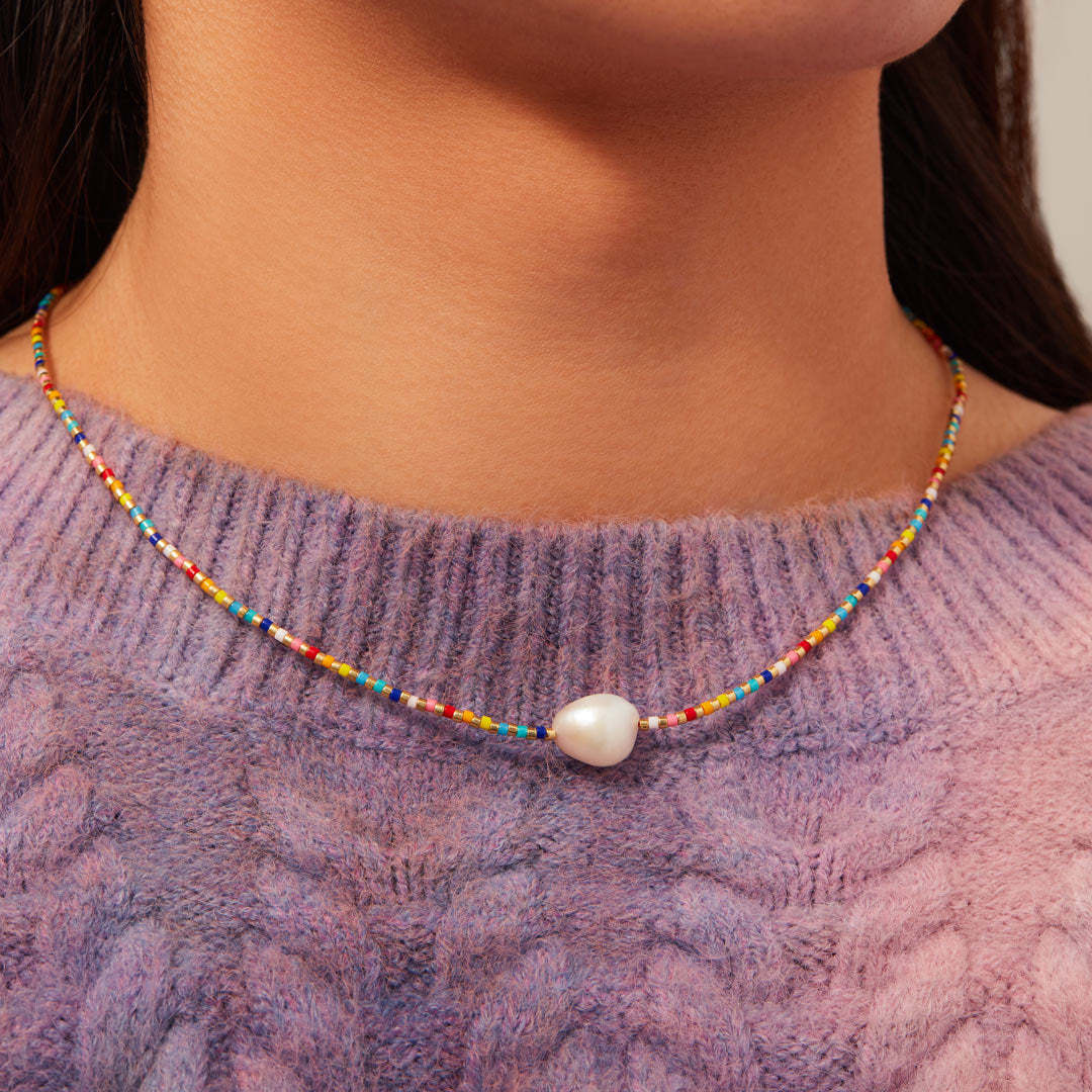 Rainbow Pearl Necklace-belovejewel.com