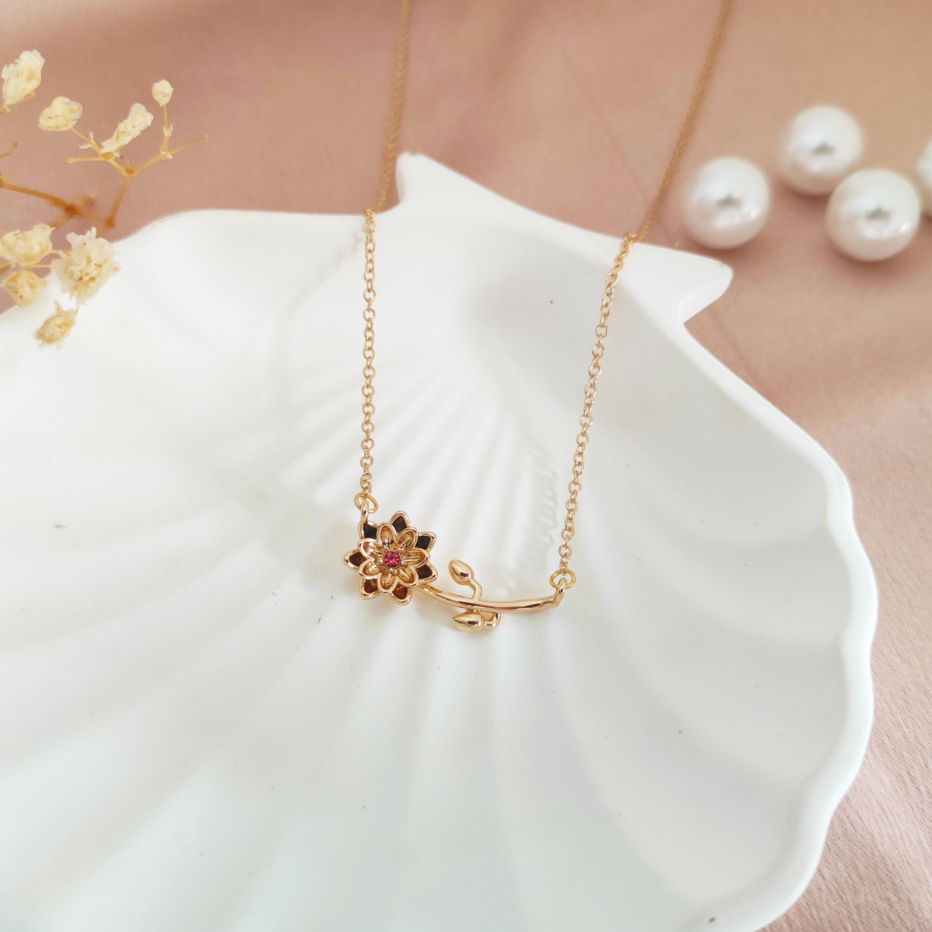Custom Horizontal Birth Flower Necklace