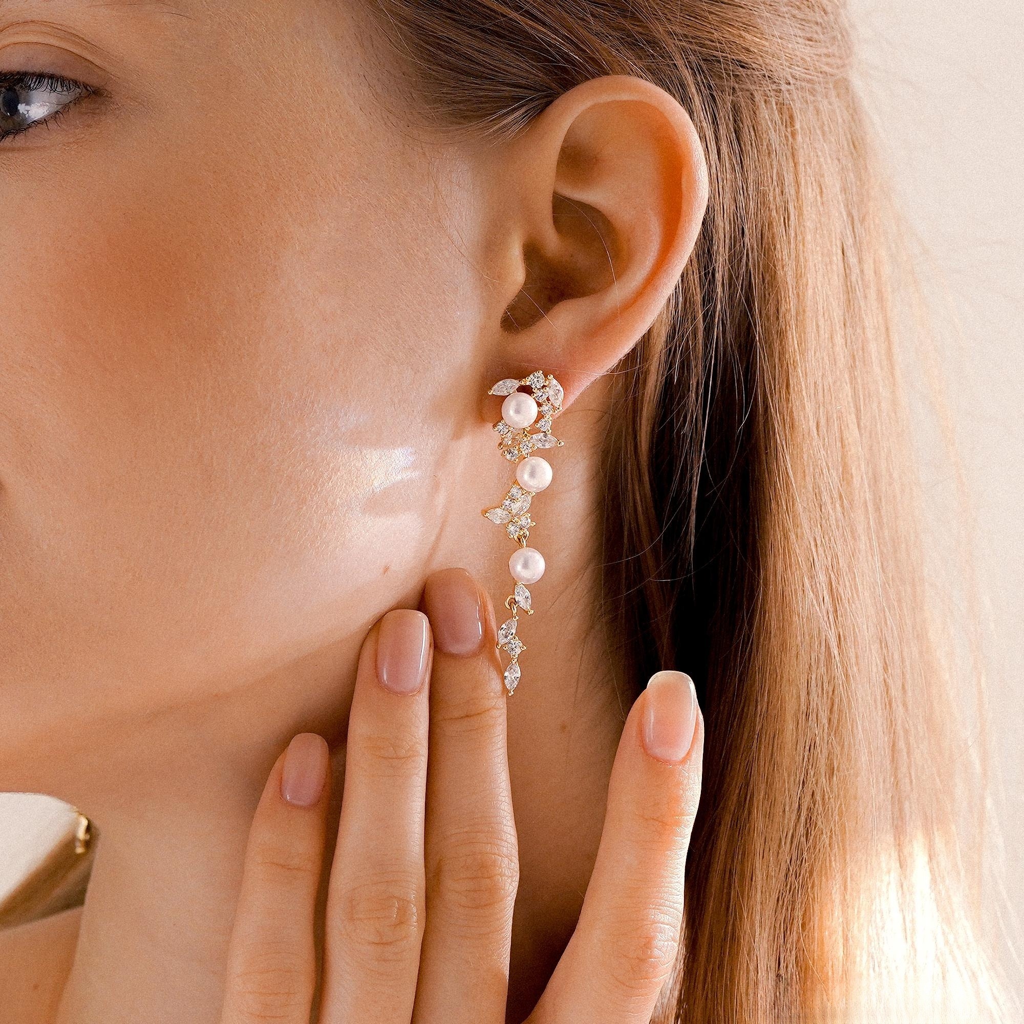 FRESHWATER PEARL DROP DIAMOND EARRINGS – DAINTY BRIDAL JEWELRY FOR WEDDINGS & HEIRLOOM GIFTS​