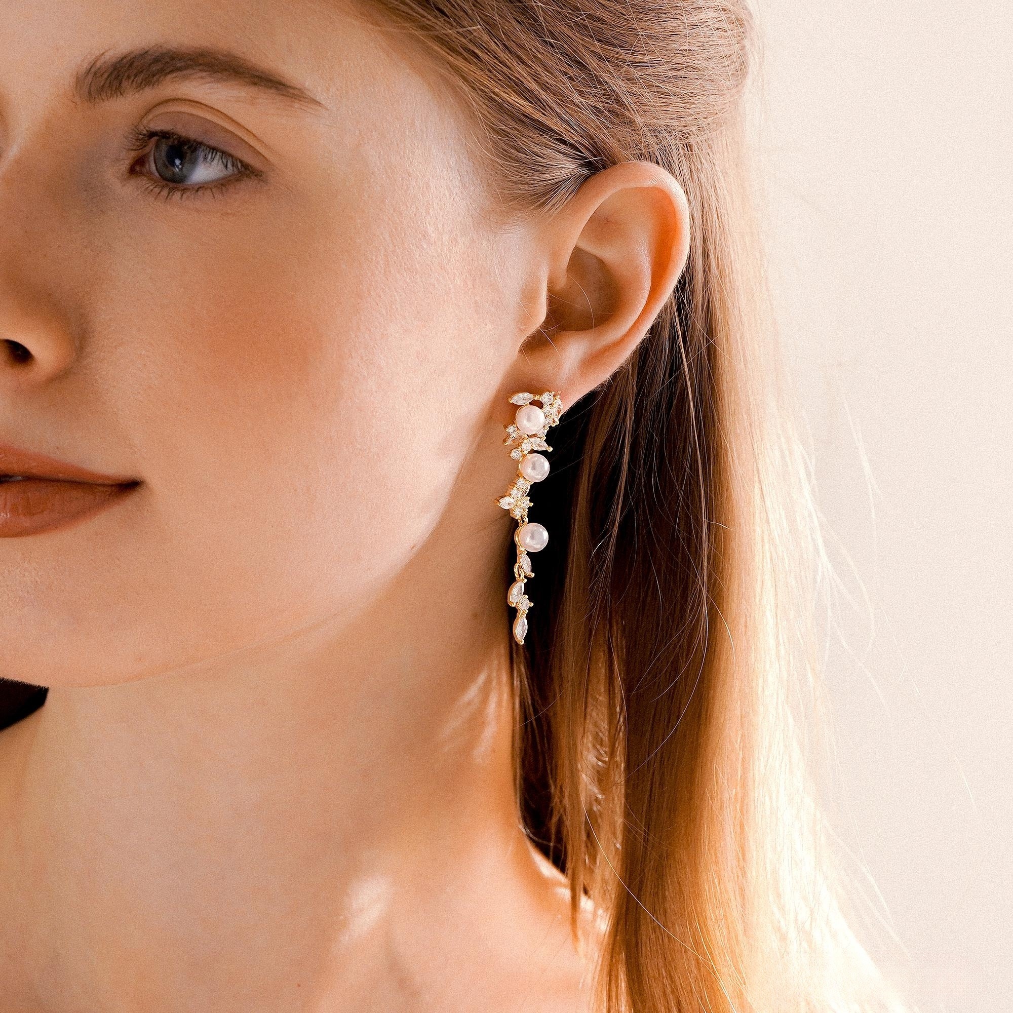 FRESHWATER PEARL DROP DIAMOND EARRINGS – DAINTY BRIDAL JEWELRY FOR WEDDINGS & HEIRLOOM GIFTS​