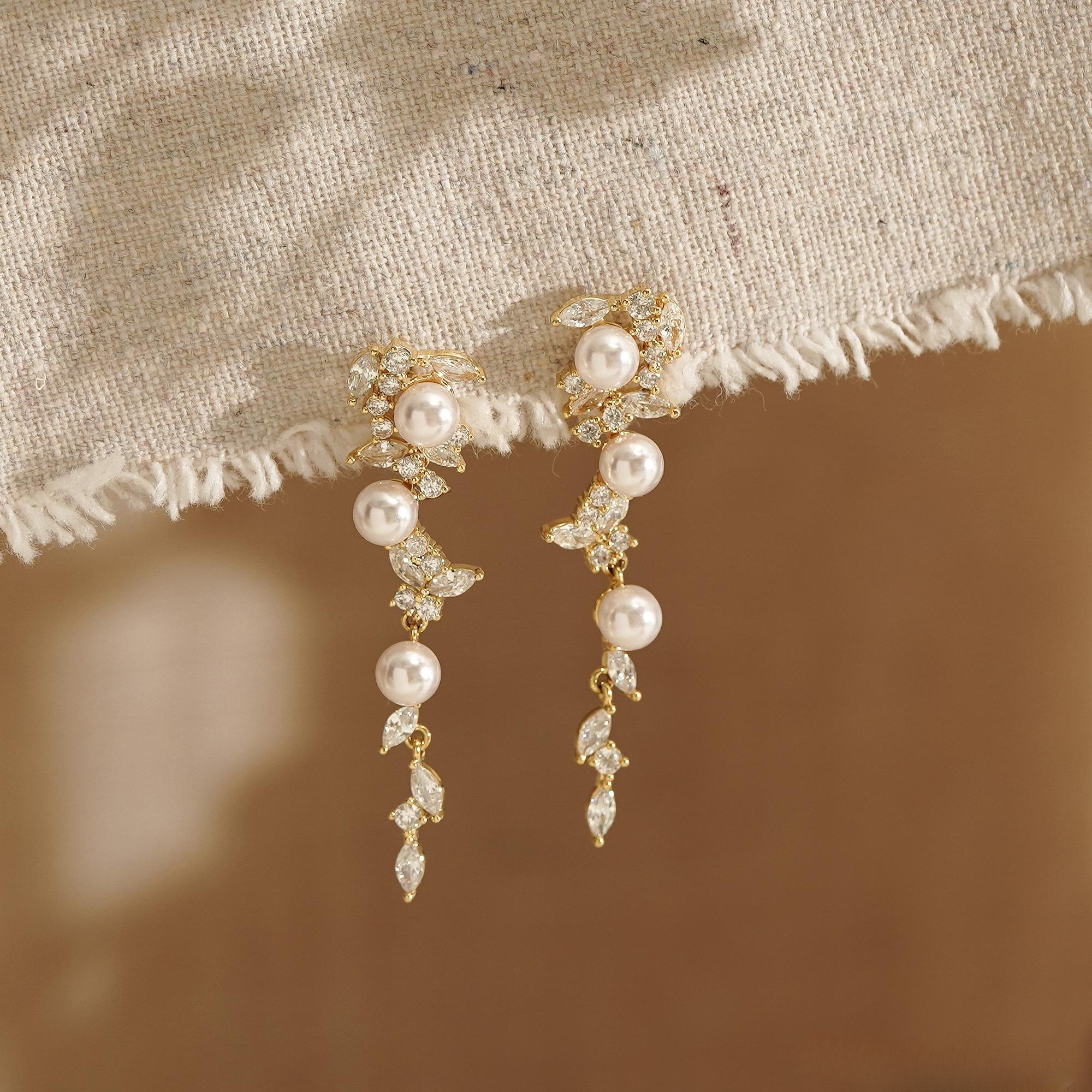 FRESHWATER PEARL DROP DIAMOND EARRINGS – DAINTY BRIDAL JEWELRY FOR WEDDINGS & HEIRLOOM GIFTS​