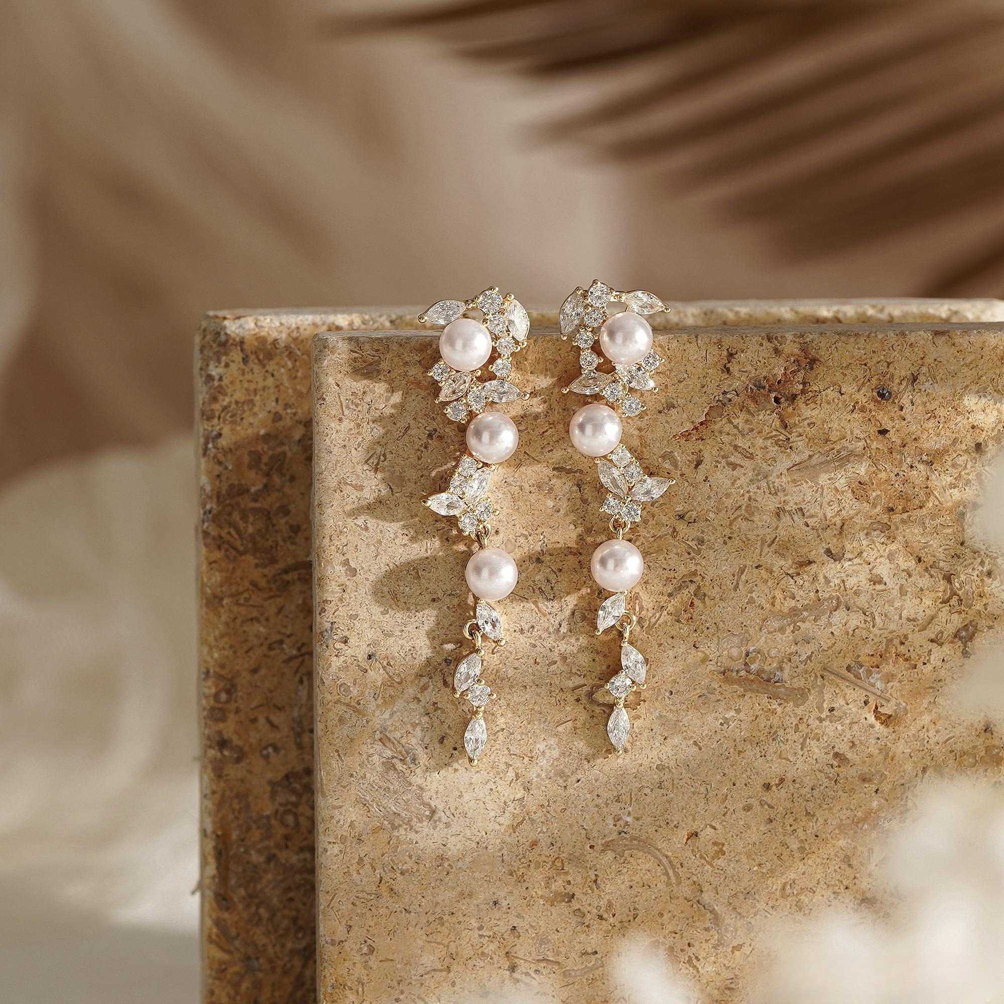 FRESHWATER PEARL DROP DIAMOND EARRINGS – DAINTY BRIDAL JEWELRY FOR WEDDINGS & HEIRLOOM GIFTS​