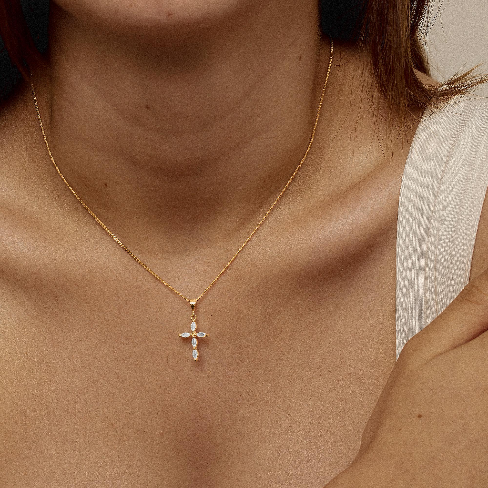 modmints 14 Karat Gold Plated Cross Necklaces for Women, Minimalist Faith Jewelry with Diamond Accent, Tarnish-Resistant for Daily Wear & Baptism Gift, Pendant Chain, Religious Necklace, Crucifix Necklace