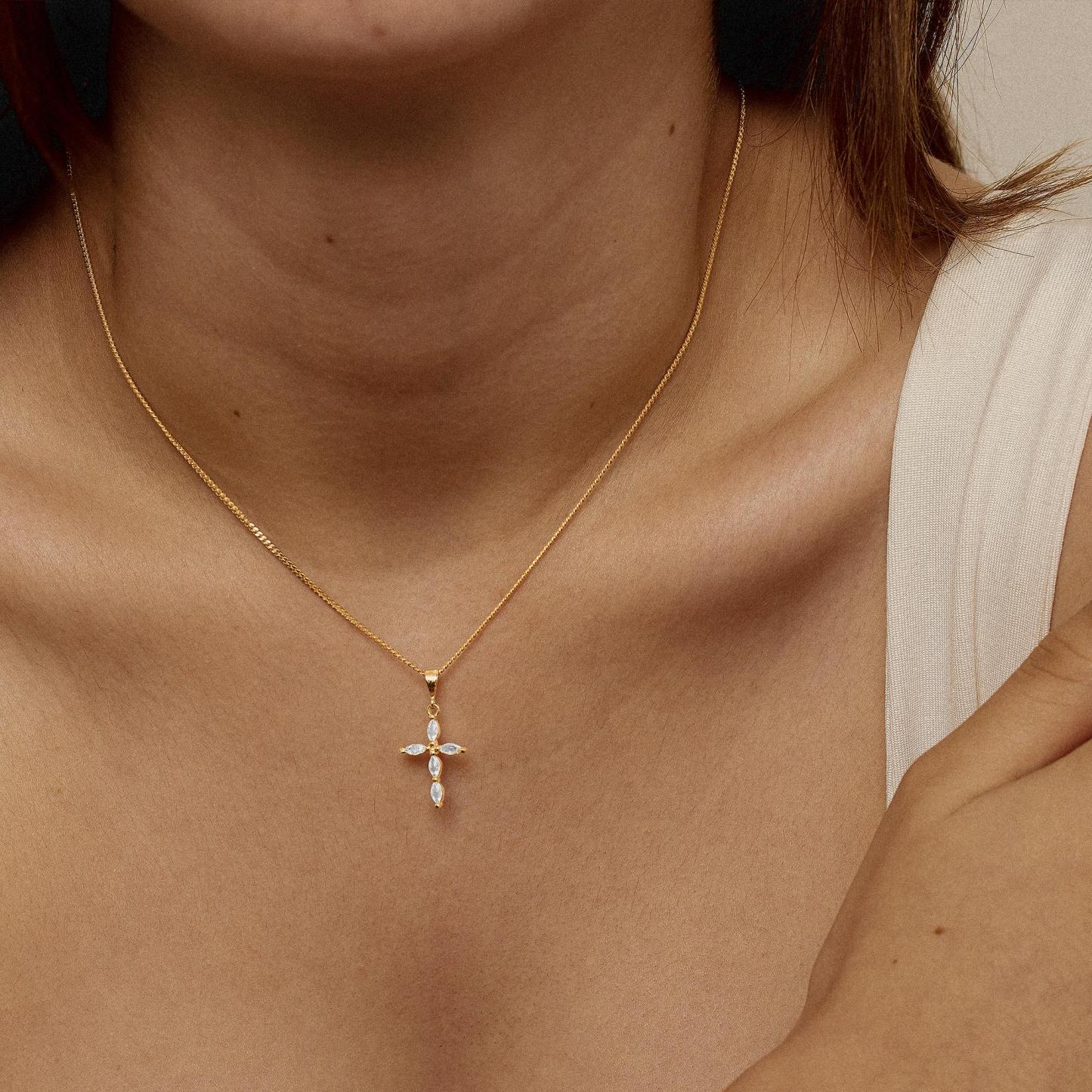 modmints 14 Karat Gold Plated Cross Necklaces for Women, Minimalist Faith Jewelry with Diamond Accent, Tarnish-Resistant for Daily Wear & Baptism Gift, Pendant Chain, Religious Necklace, Crucifix Necklace