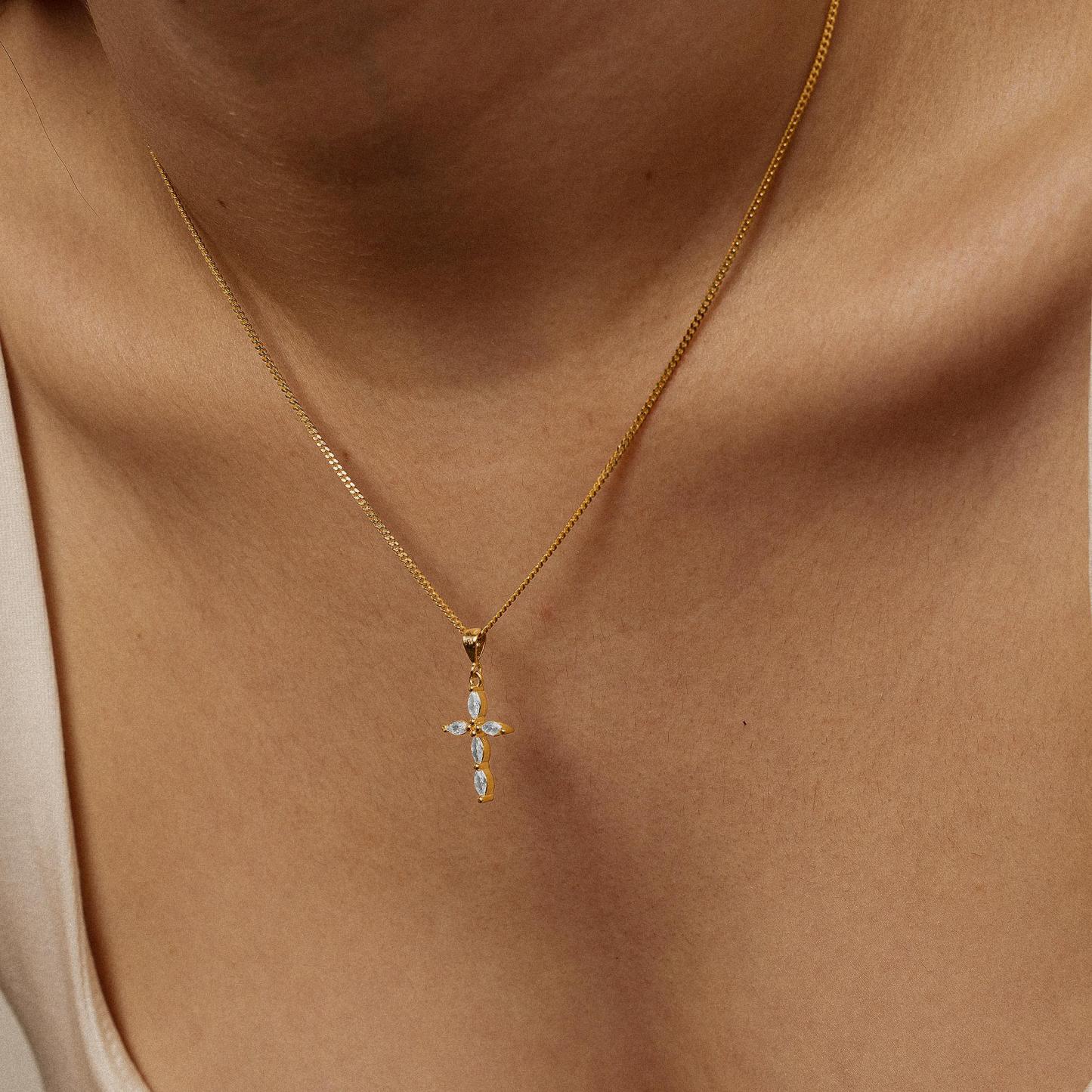 modmints 14 Karat Gold Plated Cross Necklaces for Women, Minimalist Faith Jewelry with Diamond Accent, Tarnish-Resistant for Daily Wear & Baptism Gift, Pendant Chain, Religious Necklace, Crucifix Necklace