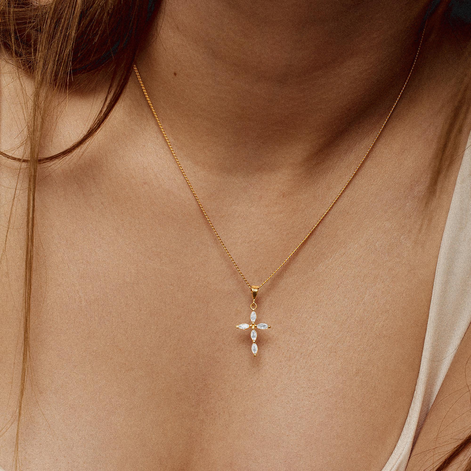 modmints 14 Karat Gold Plated Cross Necklaces for Women, Minimalist Faith Jewelry with Diamond Accent, Tarnish-Resistant for Daily Wear & Baptism Gift, Pendant Chain, Religious Necklace, Crucifix Necklace