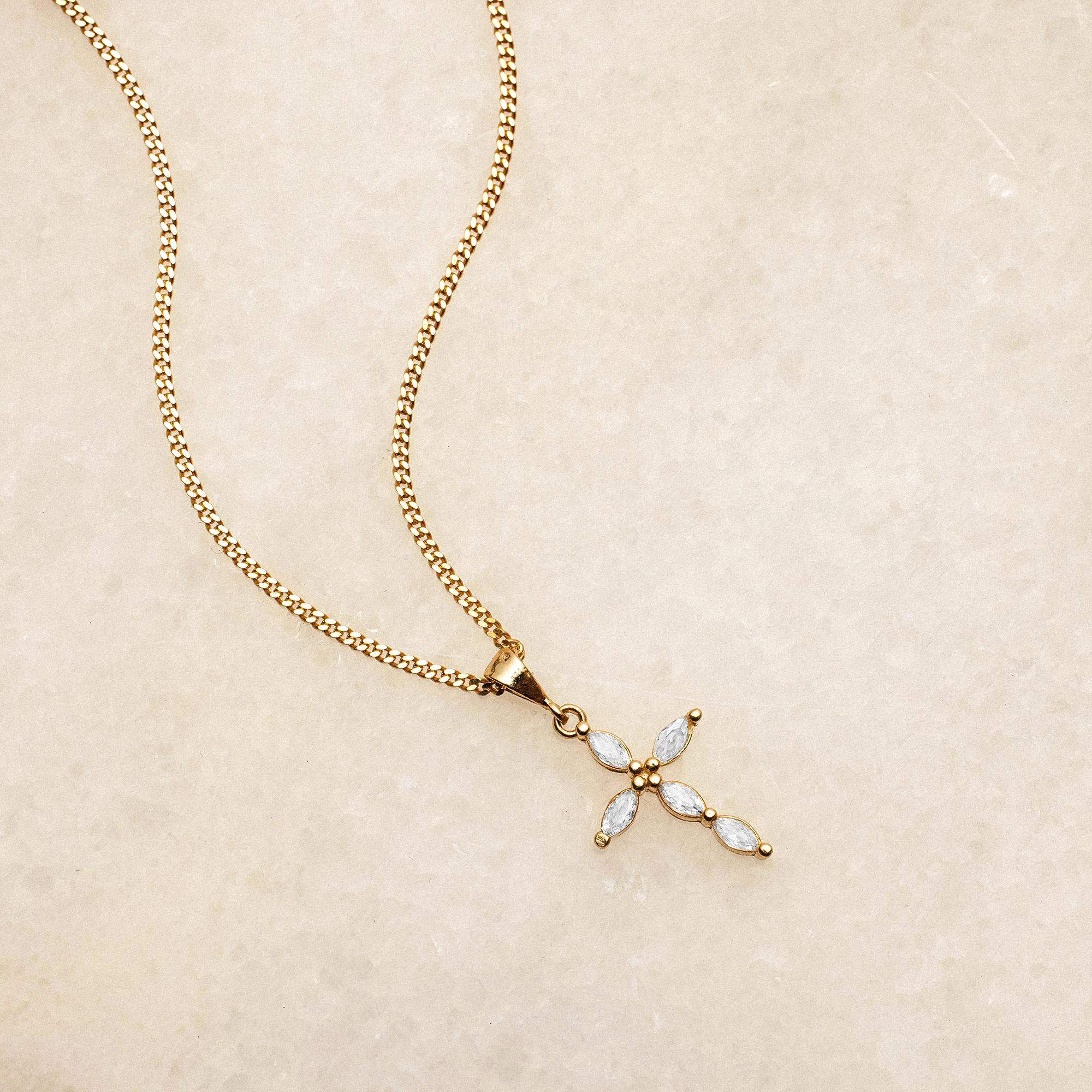 modmints 14 Karat Gold Plated Cross Necklaces for Women, Minimalist Faith Jewelry with Diamond Accent, Tarnish-Resistant for Daily Wear & Baptism Gift, Pendant Chain, Religious Necklace, Crucifix Necklace