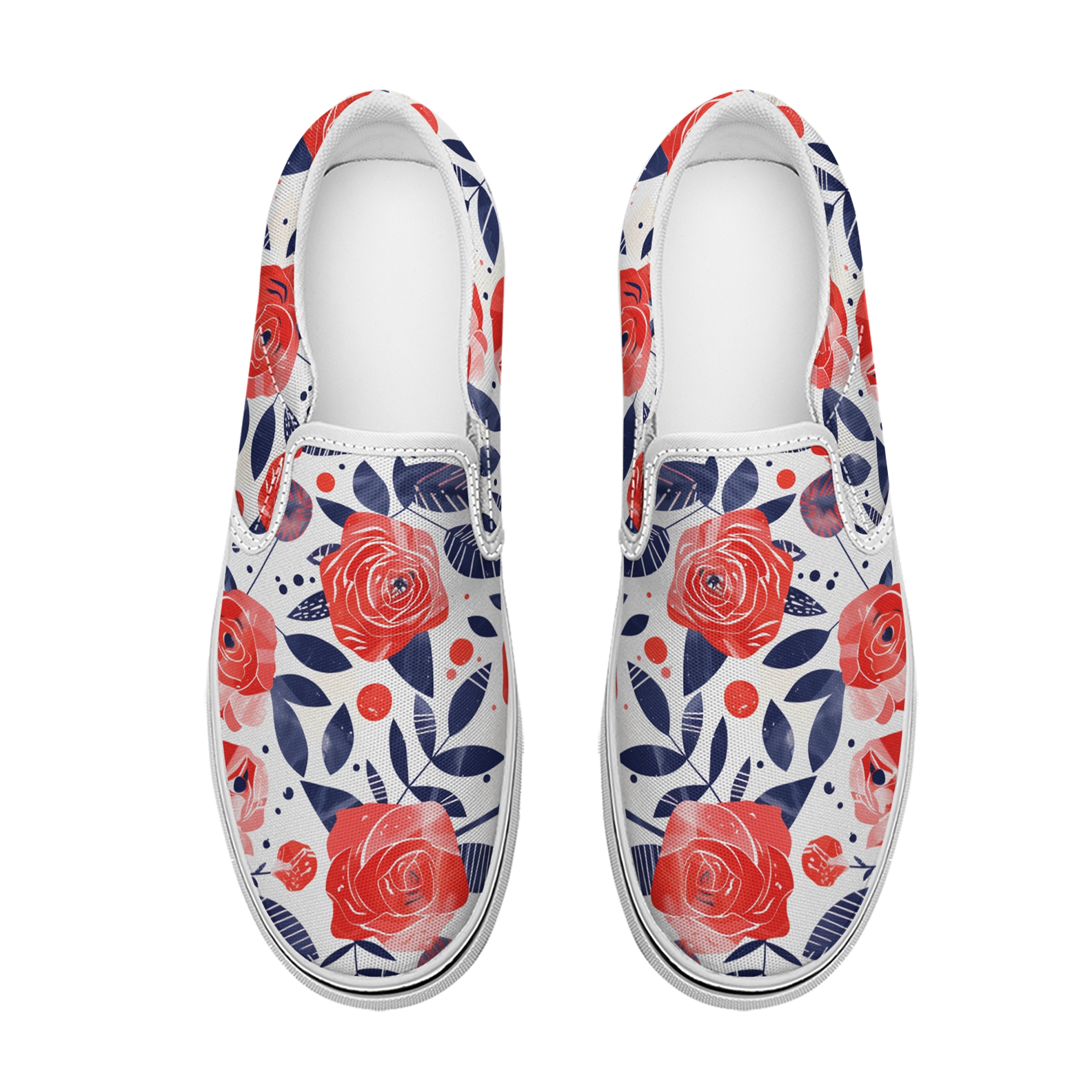Women's fashion art rose print pattern flat canvas slippers casual shoes light and comfortable travel shoes