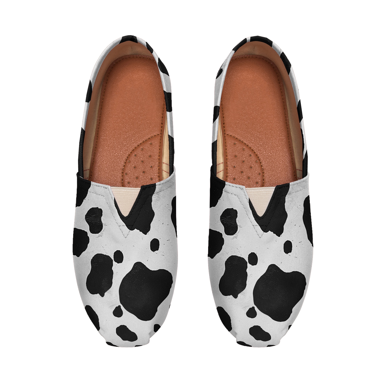 Women's fashion cow pattern flat canvas slippers casual shoes light and comfortable travel shoes