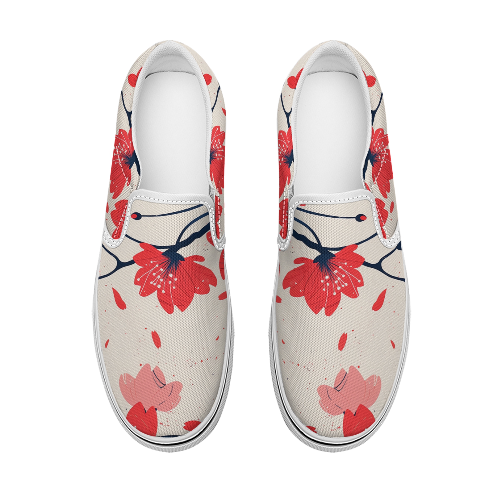 Women's Fashion cherry blossom print Sneaker Low Top Casual Walking Shoes Classic Comfort Flat Fashion Sneakers