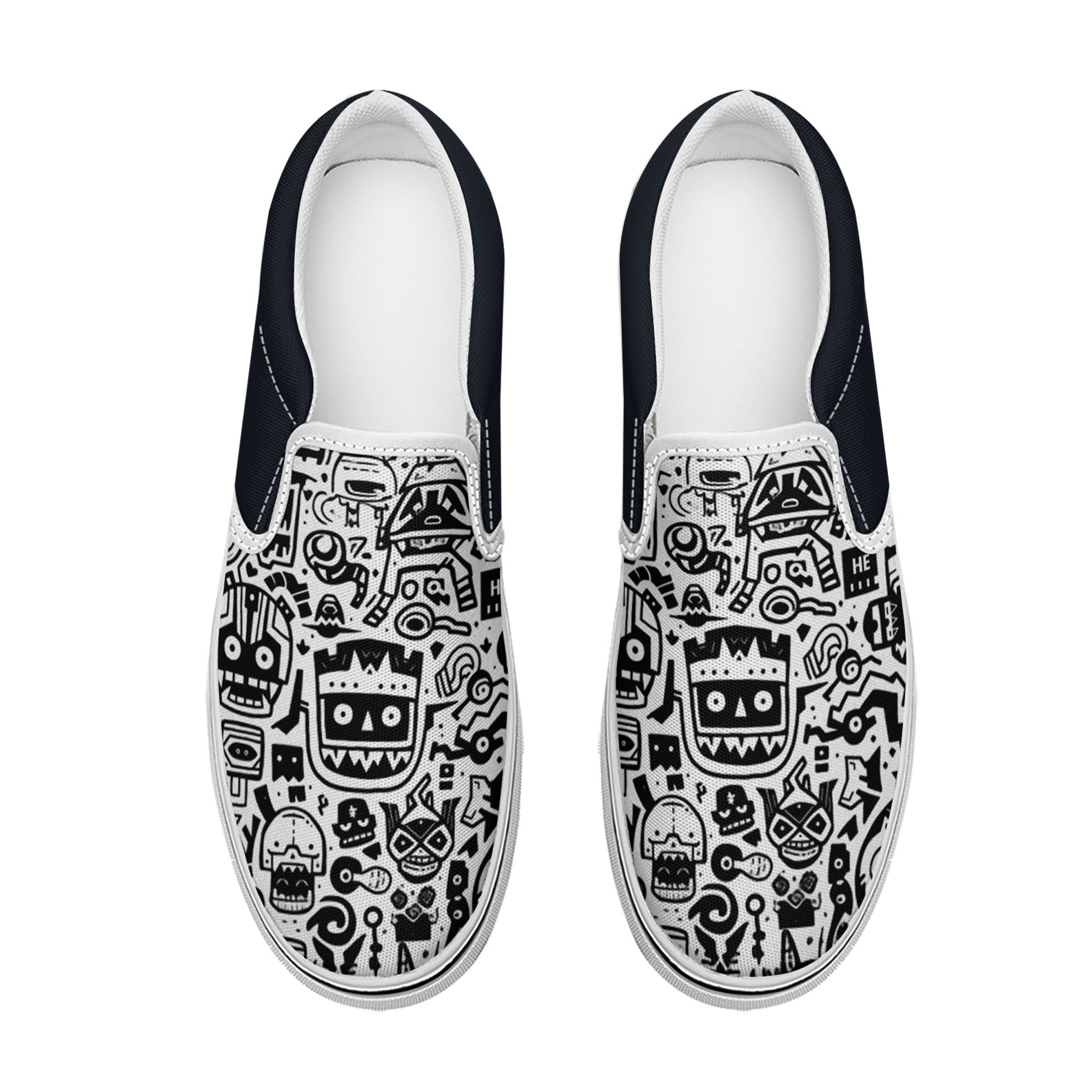 Men's Fashion Graffiti Slip On Canvas Sneaker Low Top Casual Walking Shoes Classic Comfort Flat Fashion Sneakers