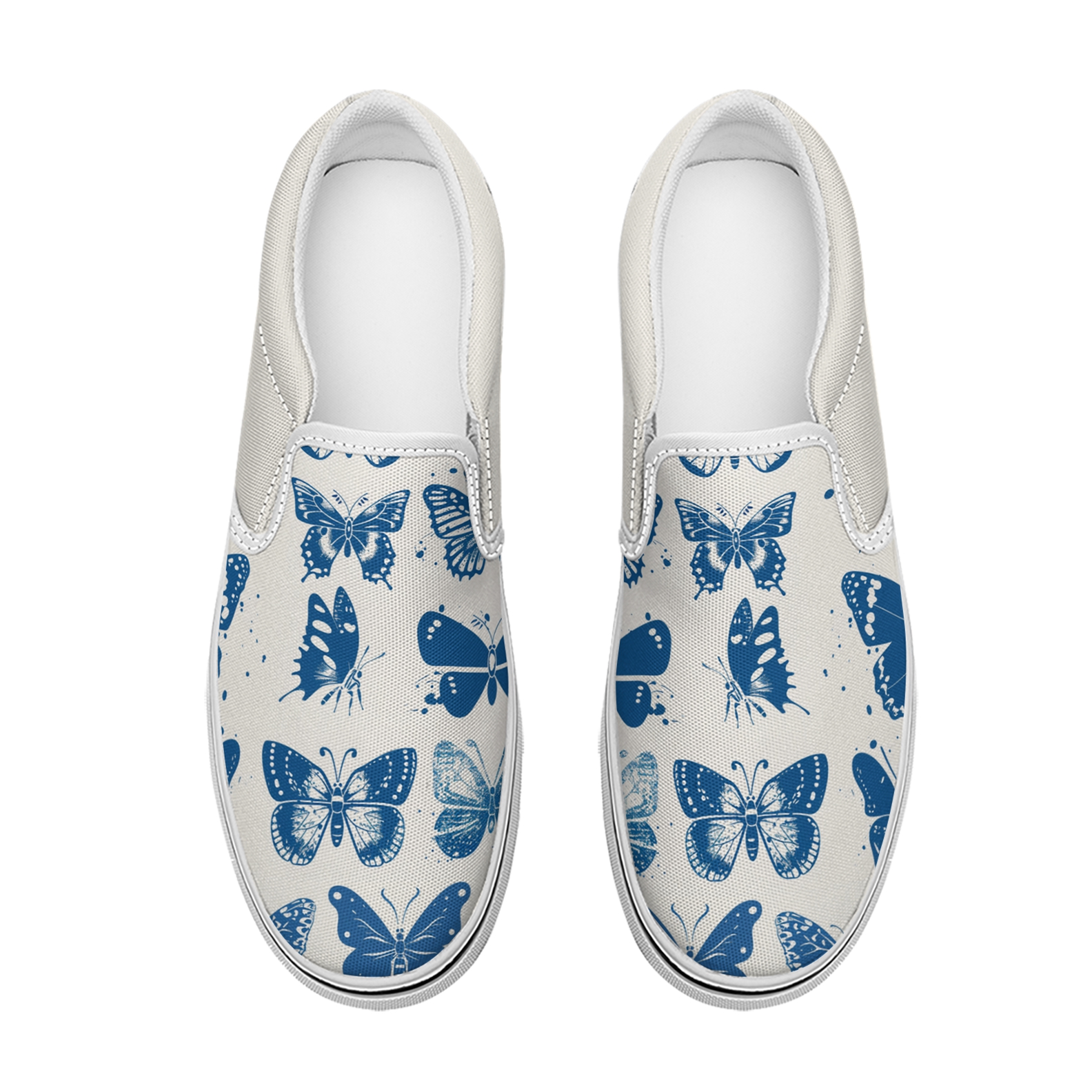 Women's Fashion Butterfly Pattern Slip On Canvas Sneaker Low Top Casual Walking Shoes Classic Comfort Flat Fashion Sneakers