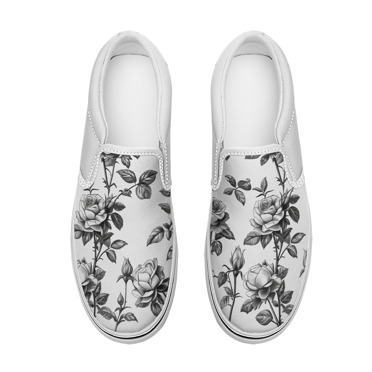 Women's Fashion Flowers Pattern Slip On Canvas Sneaker Low Top Casual Walking Shoes Classic Comfort Flat Fashion Sneakers