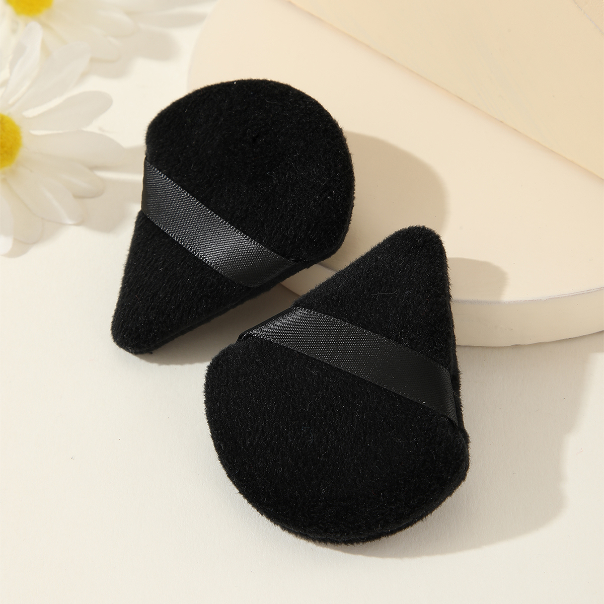 Two Black Triangle Scalloped Powder Puffs