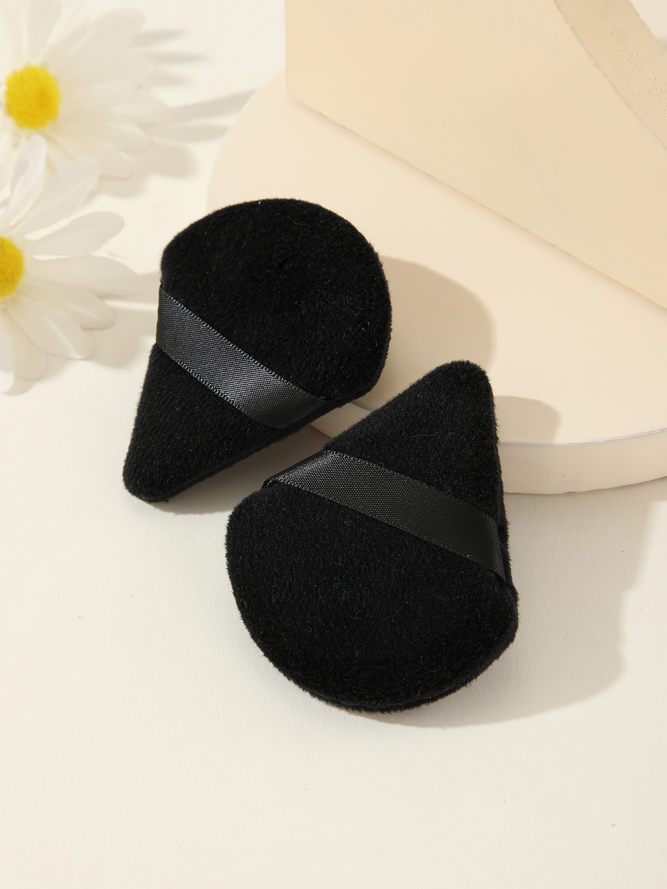Two Black Triangle Scalloped Powder Puffs