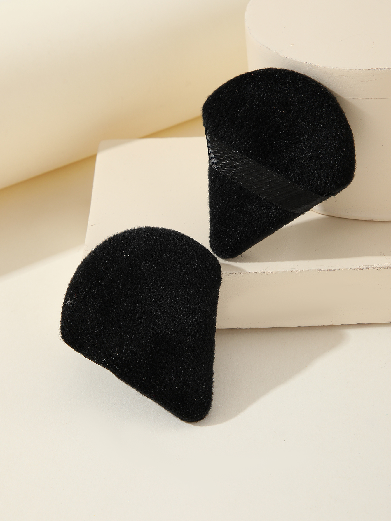 Two Black Triangle Scalloped Powder Puffs