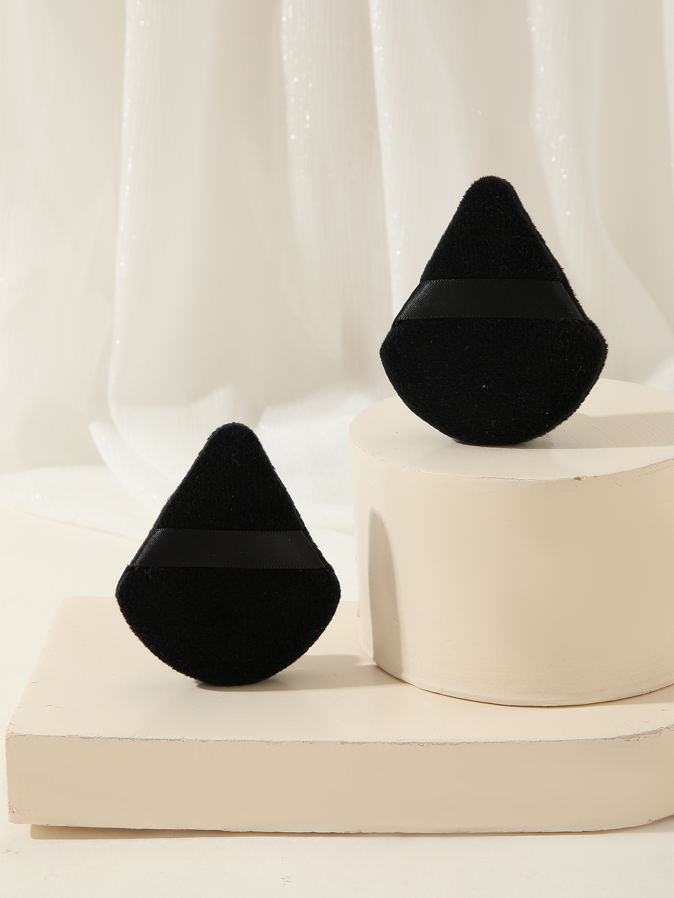 Two Black Triangle Scalloped Powder Puffs