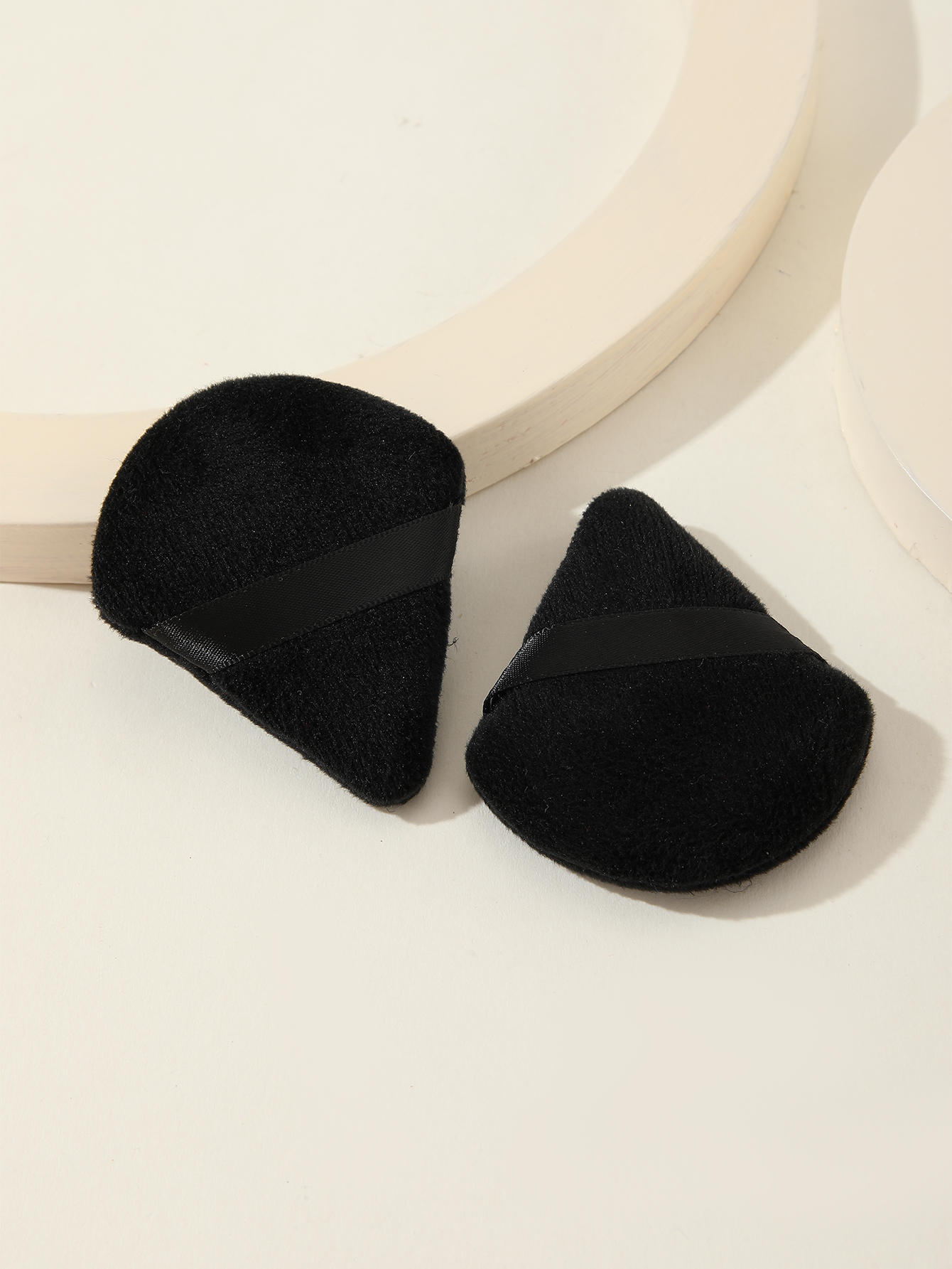 Two Black Triangle Scalloped Powder Puffs