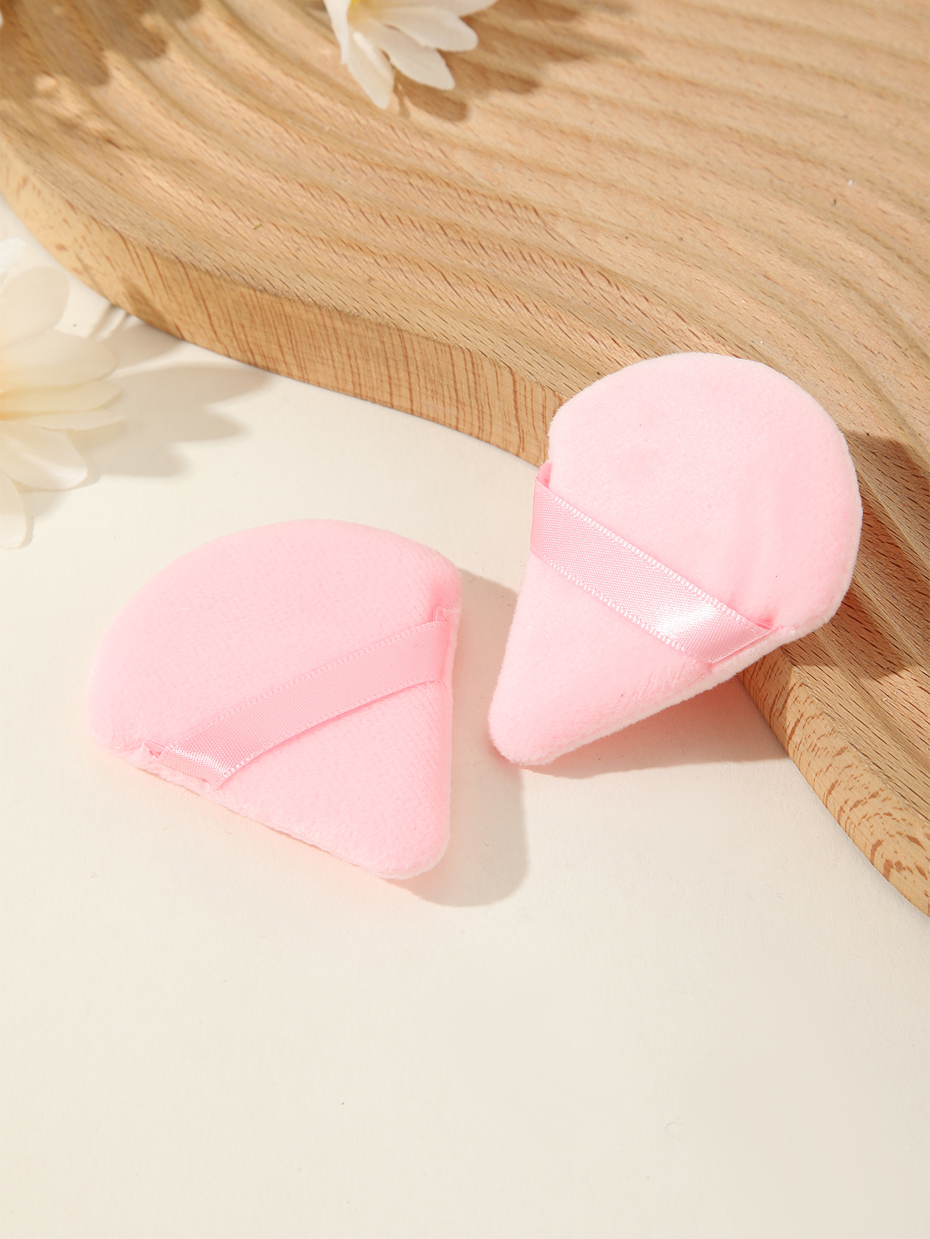 Pink Triangle Scalloped Powder Puff Makeup Powder Puff 2pcs