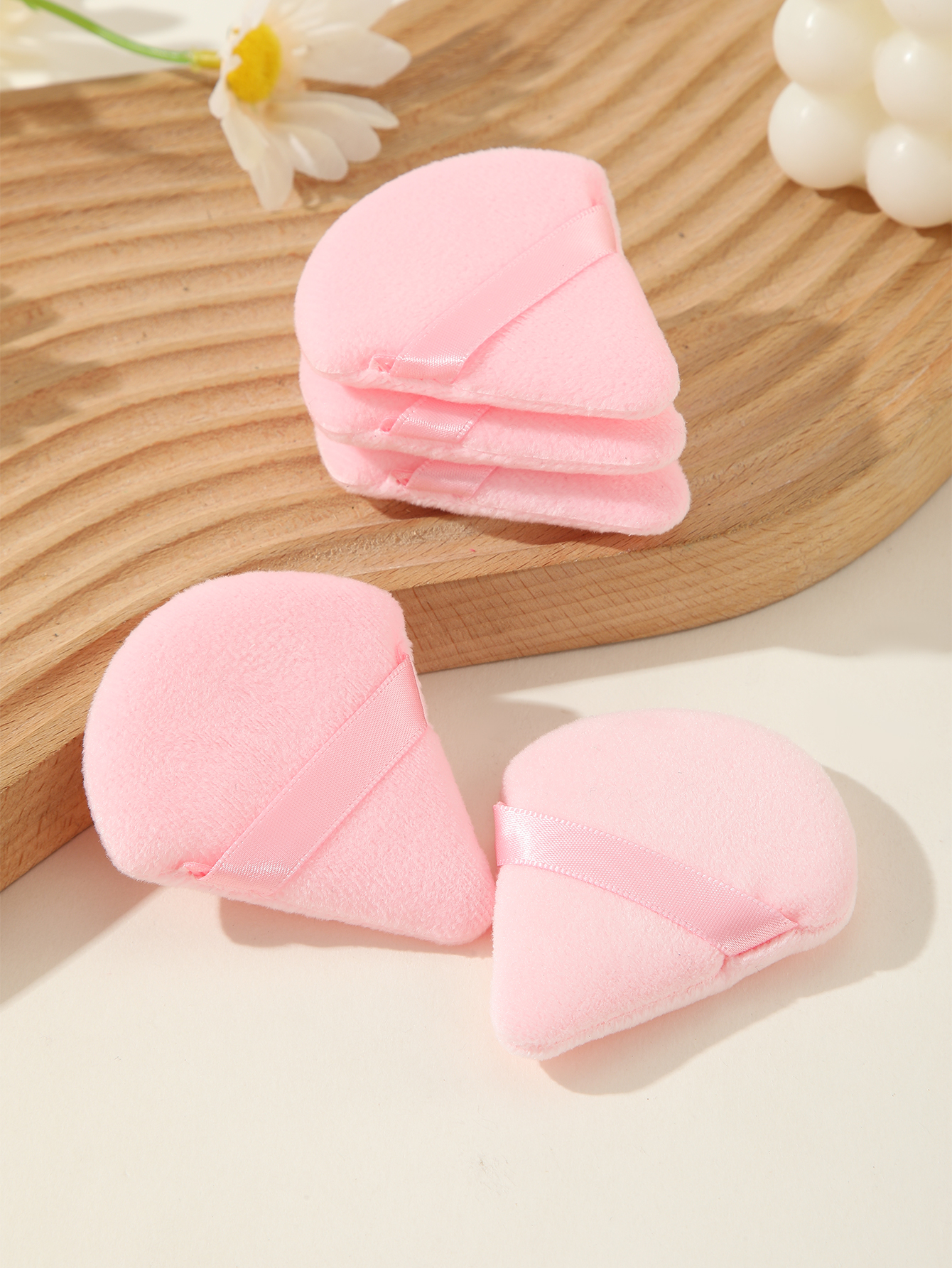 Pink Triangle Scalloped Powder PuffCosmetic Powder Puff 5pcs