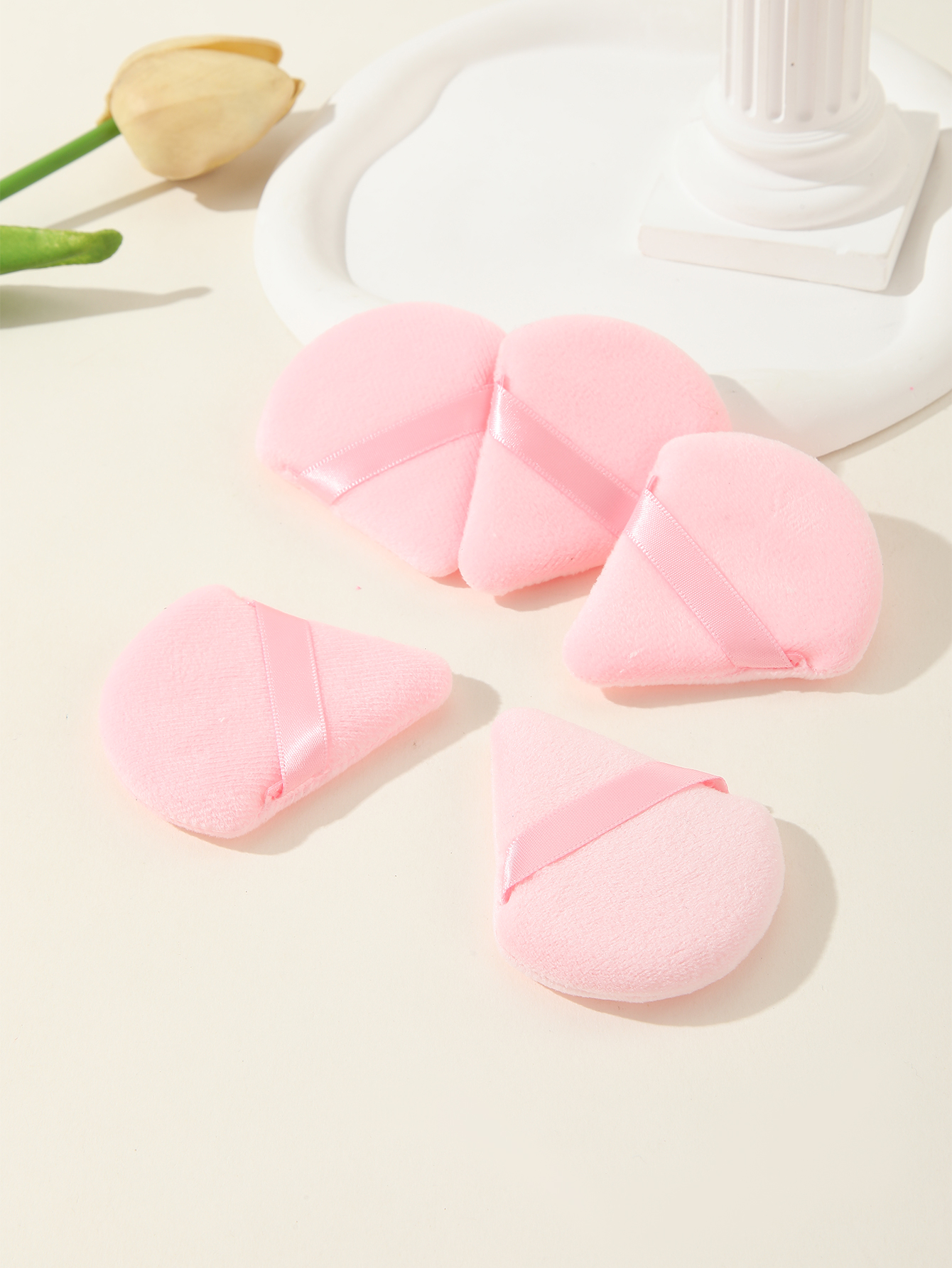 Pink Triangle Scalloped Powder PuffCosmetic Powder Puff 5pcs
