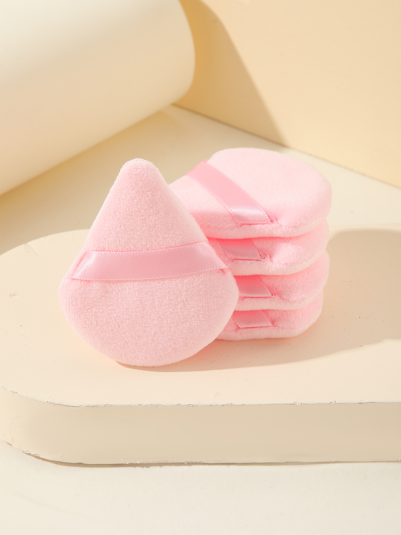 Pink Triangle Scalloped Powder PuffCosmetic Powder Puff 5pcs