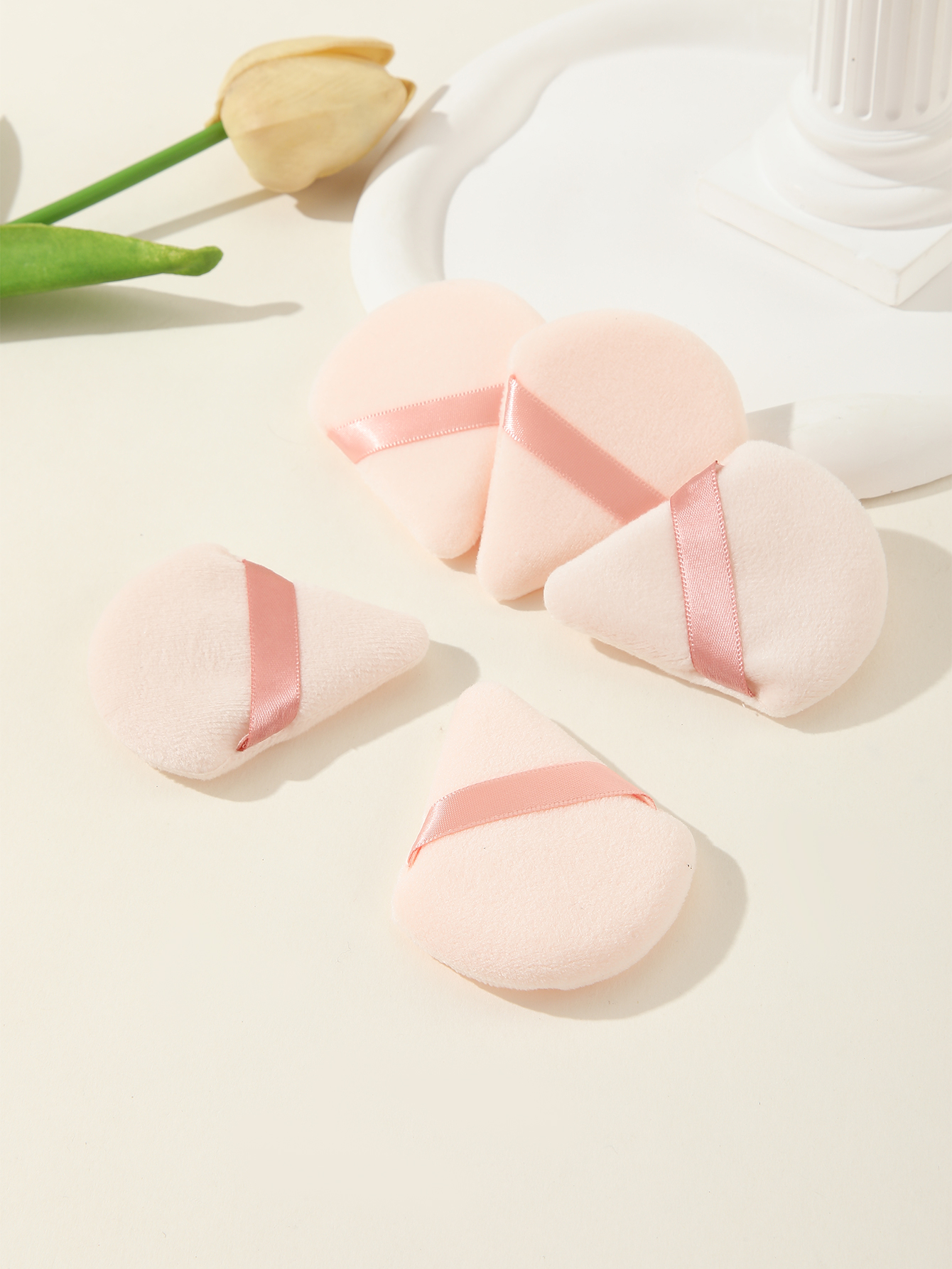 Apricot Triangle Scalloped Powder Puff Makeup Puff 5pcs