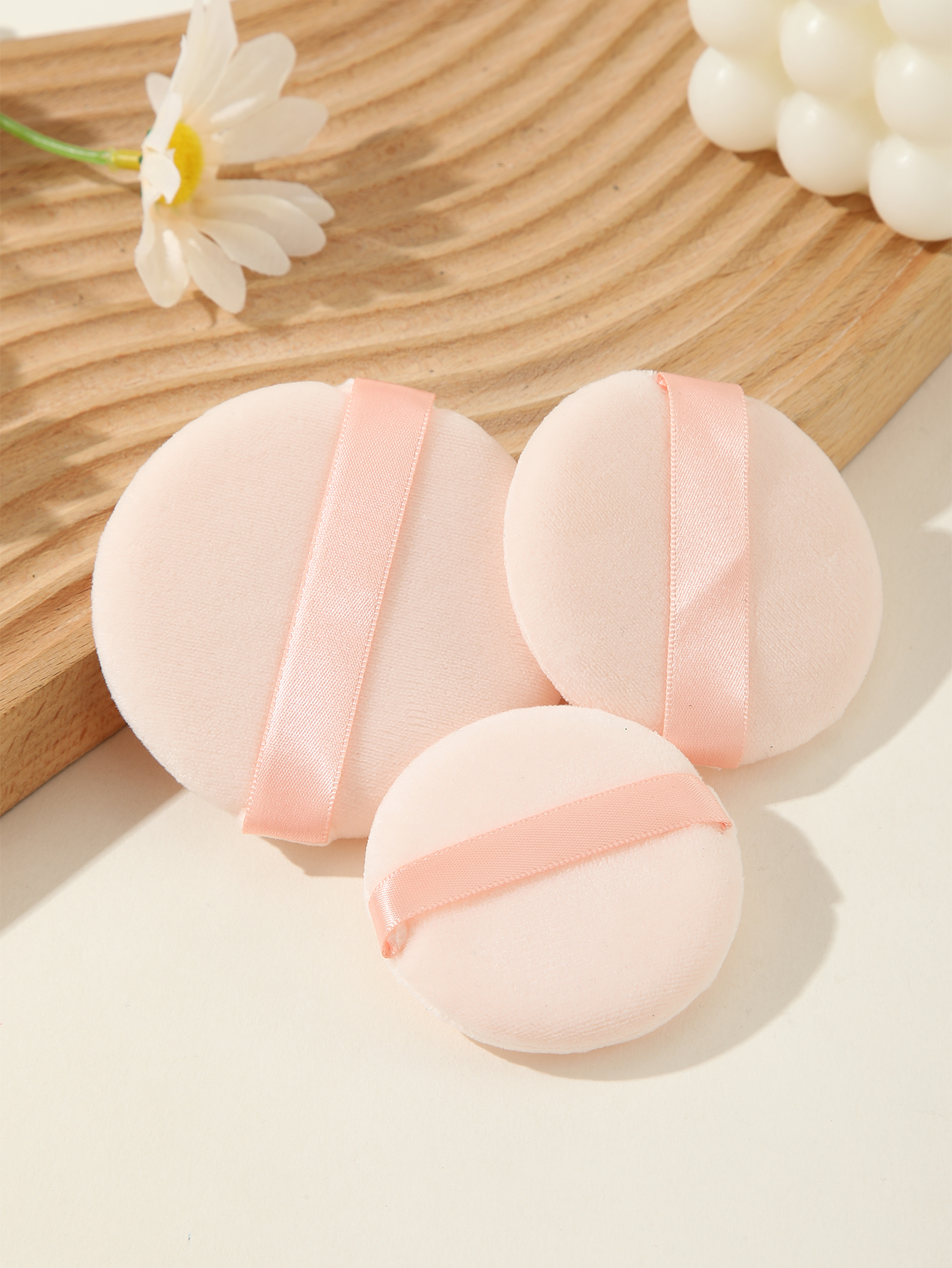 Apricot Round Powder Puff Makeup Puff 3pcs