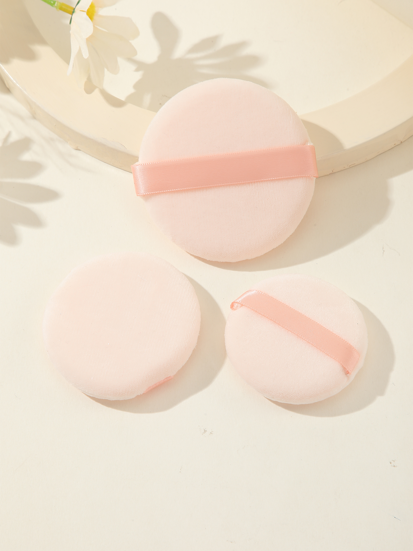 Apricot Round Powder Puff Makeup Puff 3pcs