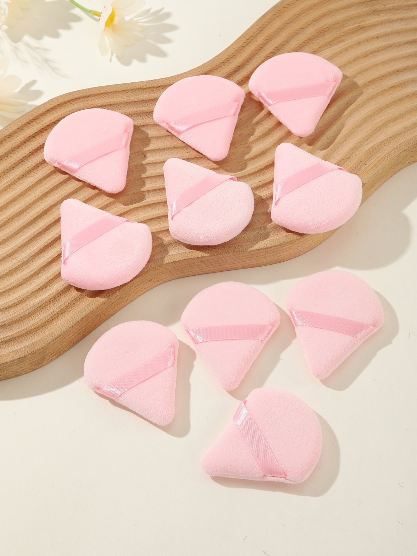 Pink Triangle Scalloped Puff Makeup Puff 10pcs