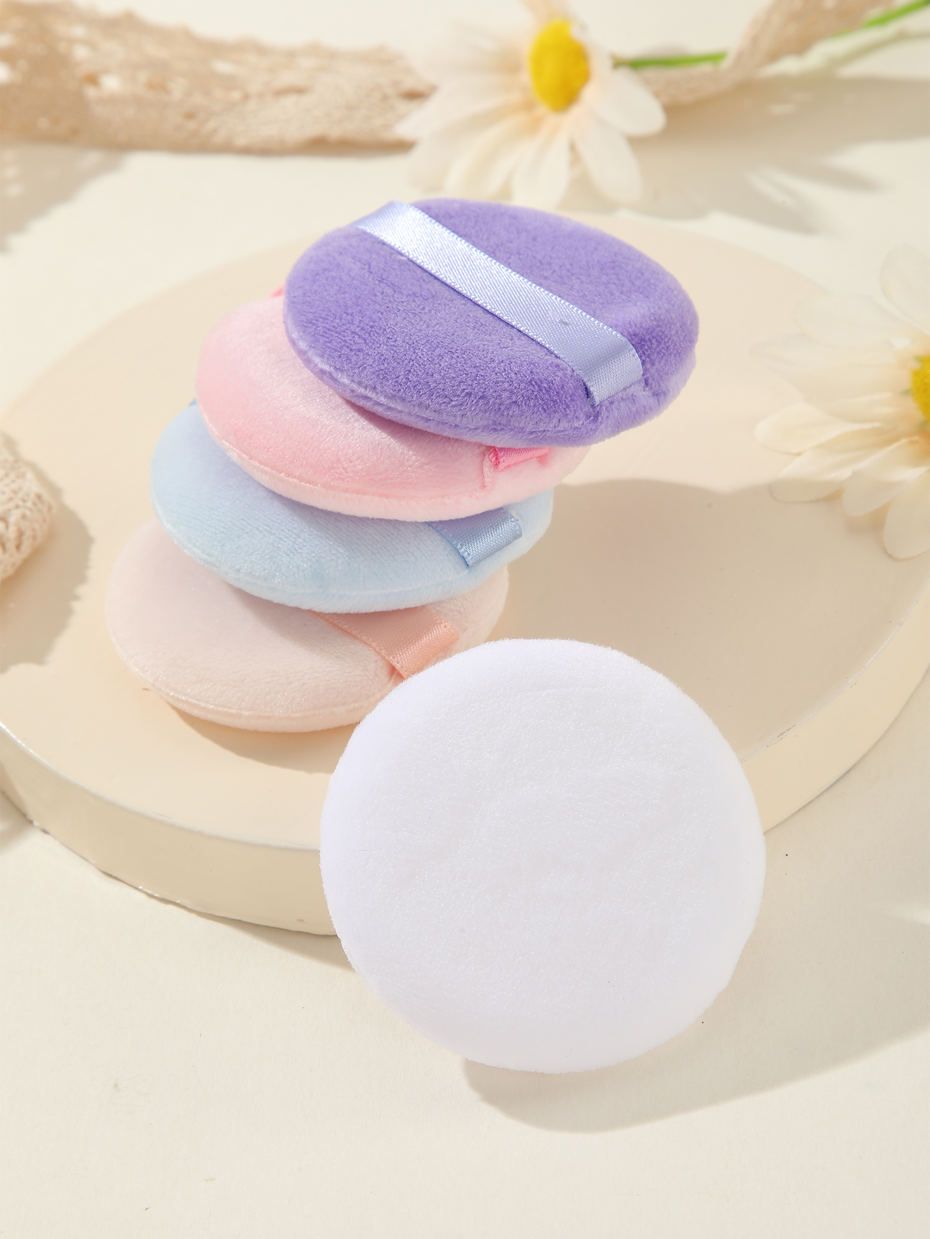 5-Color Mixed Round Powder Puff Makeup Puff