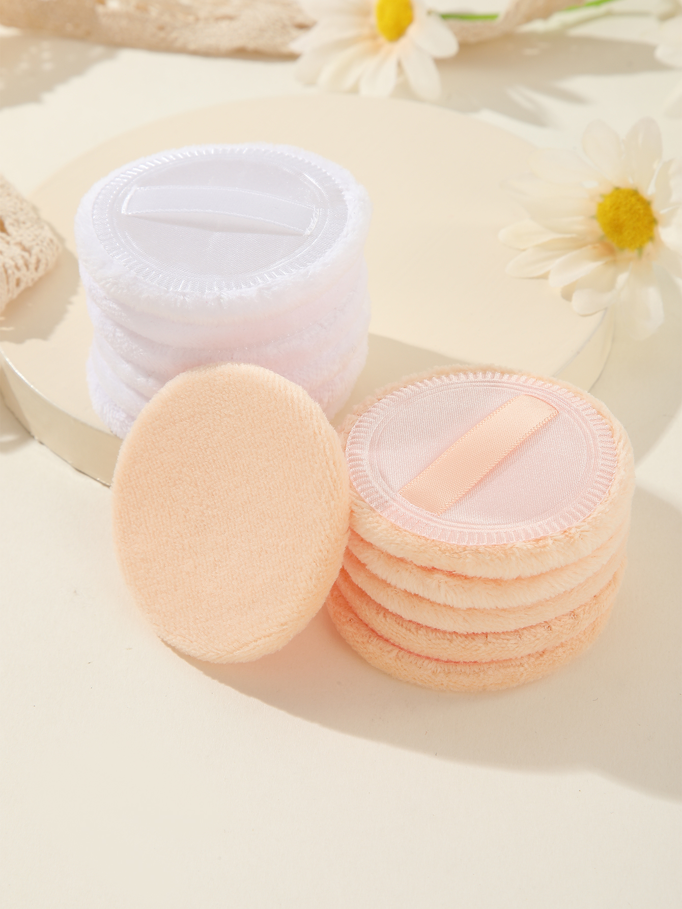 Mixed Color Round Powder Puff Makeup Puff Apricot 6pcs White 6pcs