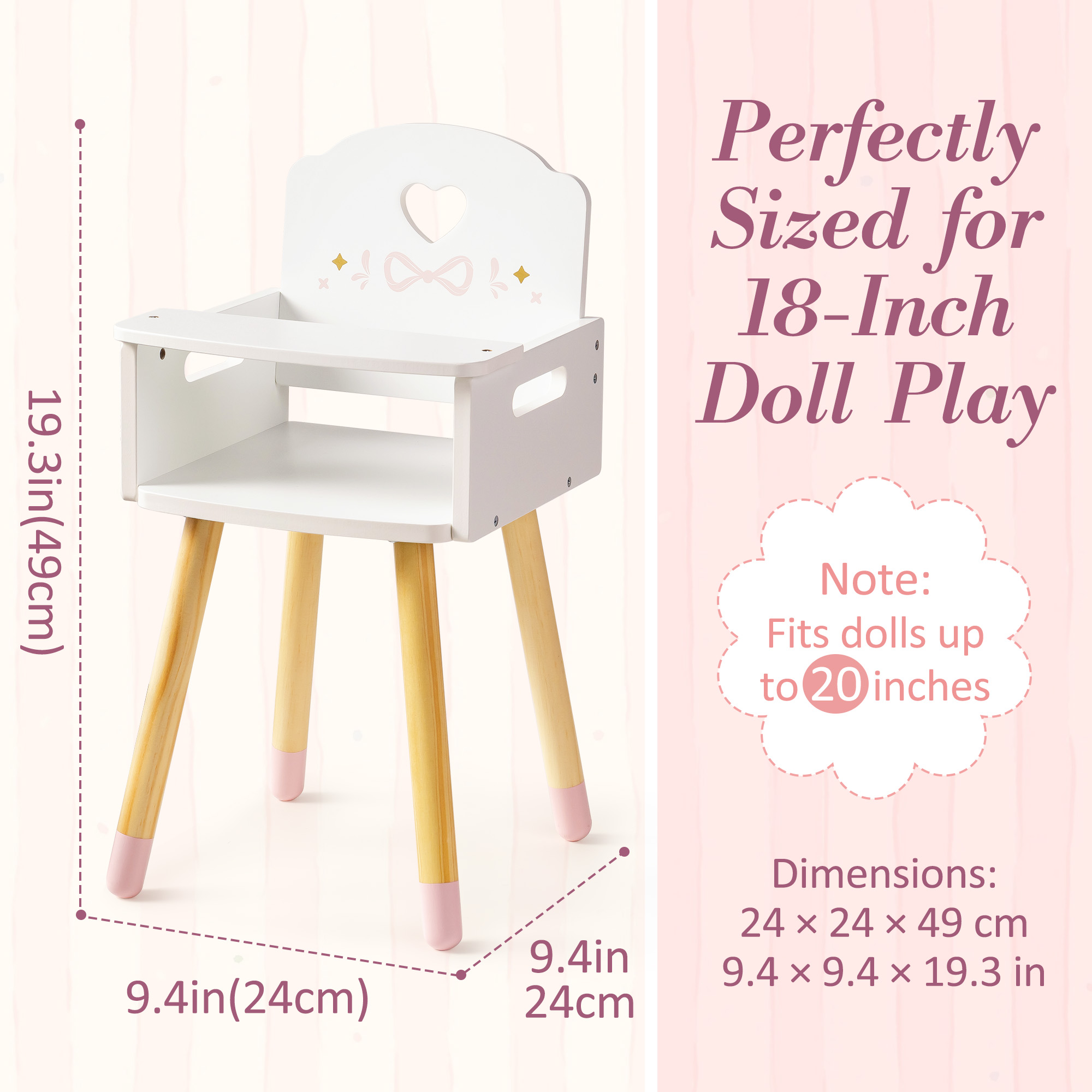 ROBUD Baby Doll High Chair with Heart-Shaped