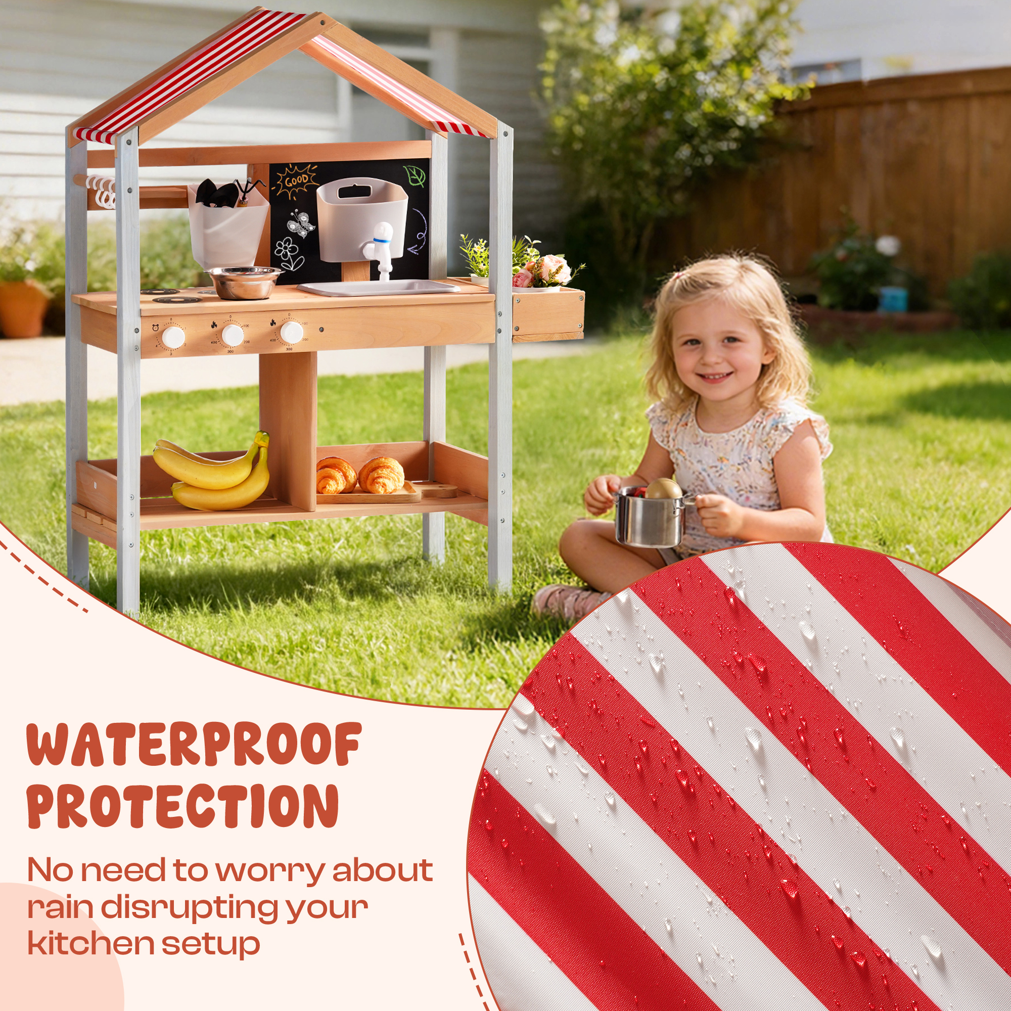 ROBUD Mud Kitchen for Kids Outdoor with Canopy