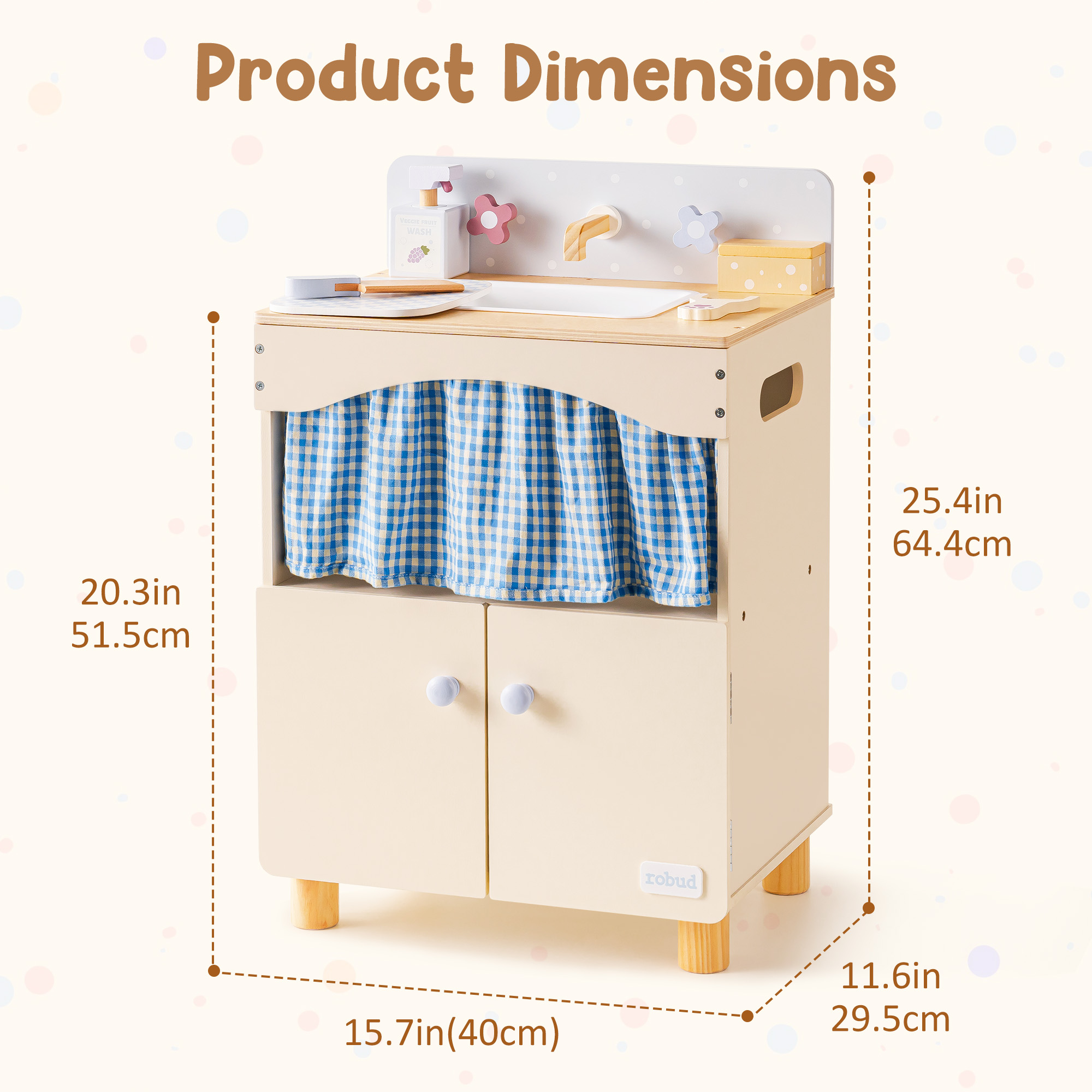 ROBUD Toy Kitchen Cabinet with Realistic Sink and Faucet